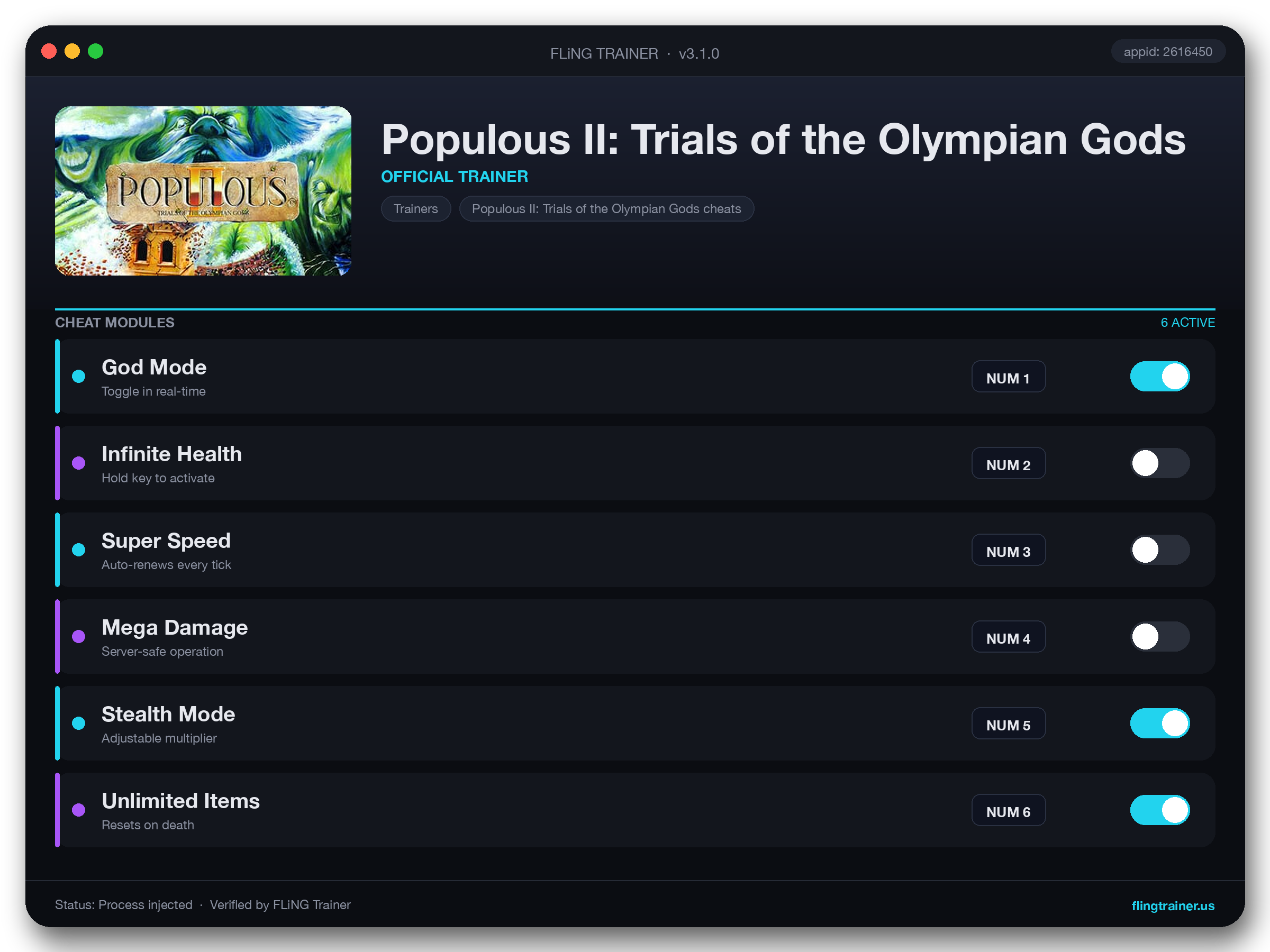 Populous II: Trials of the Olympian Gods Trainer interface