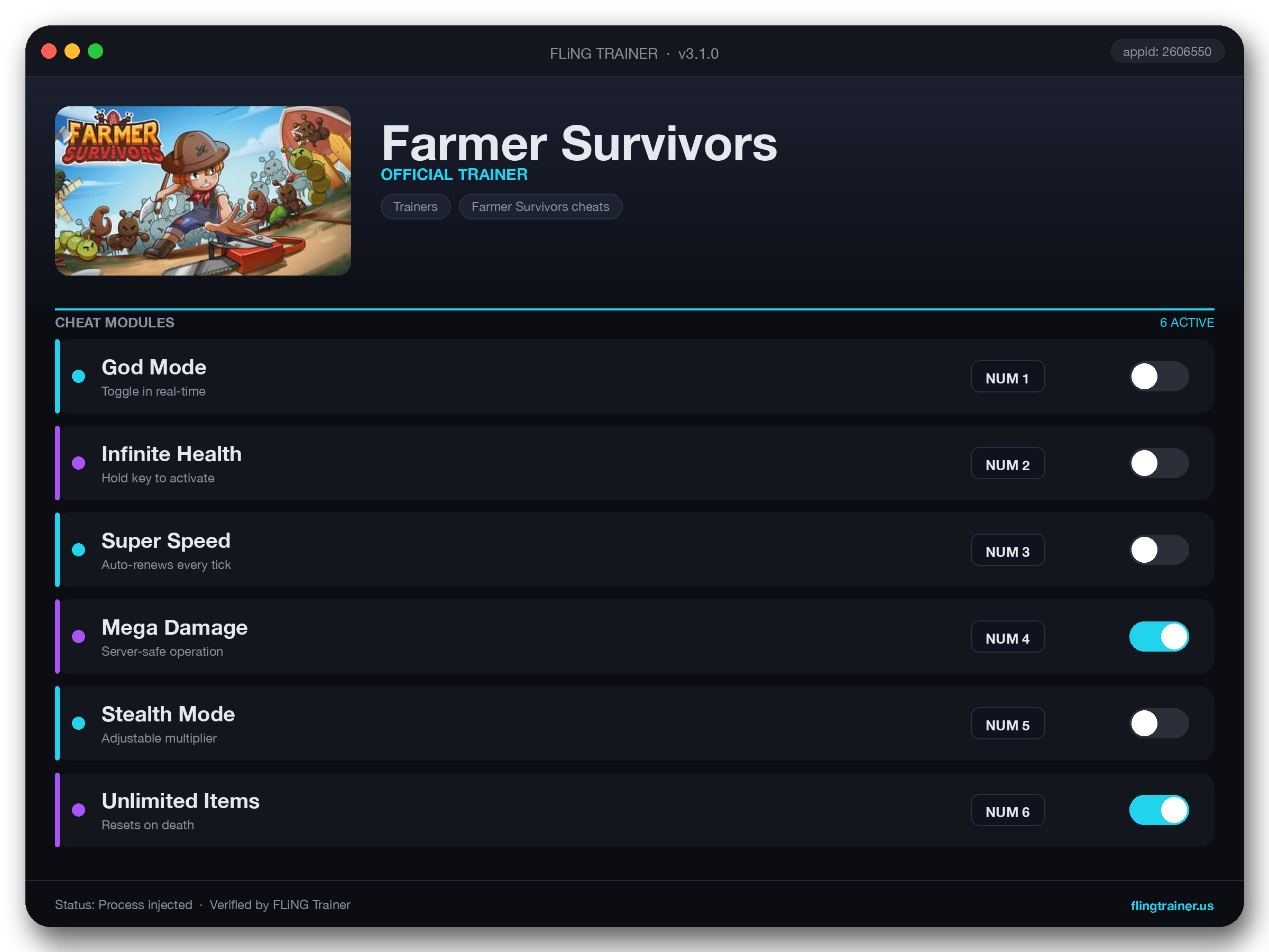 Farmer Survivors Trainer interface