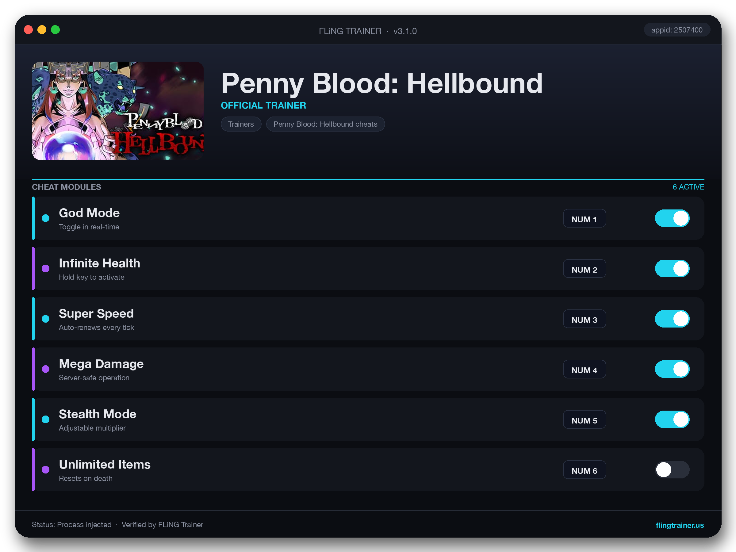 Penny Blood: Hellbound Trainer interface
