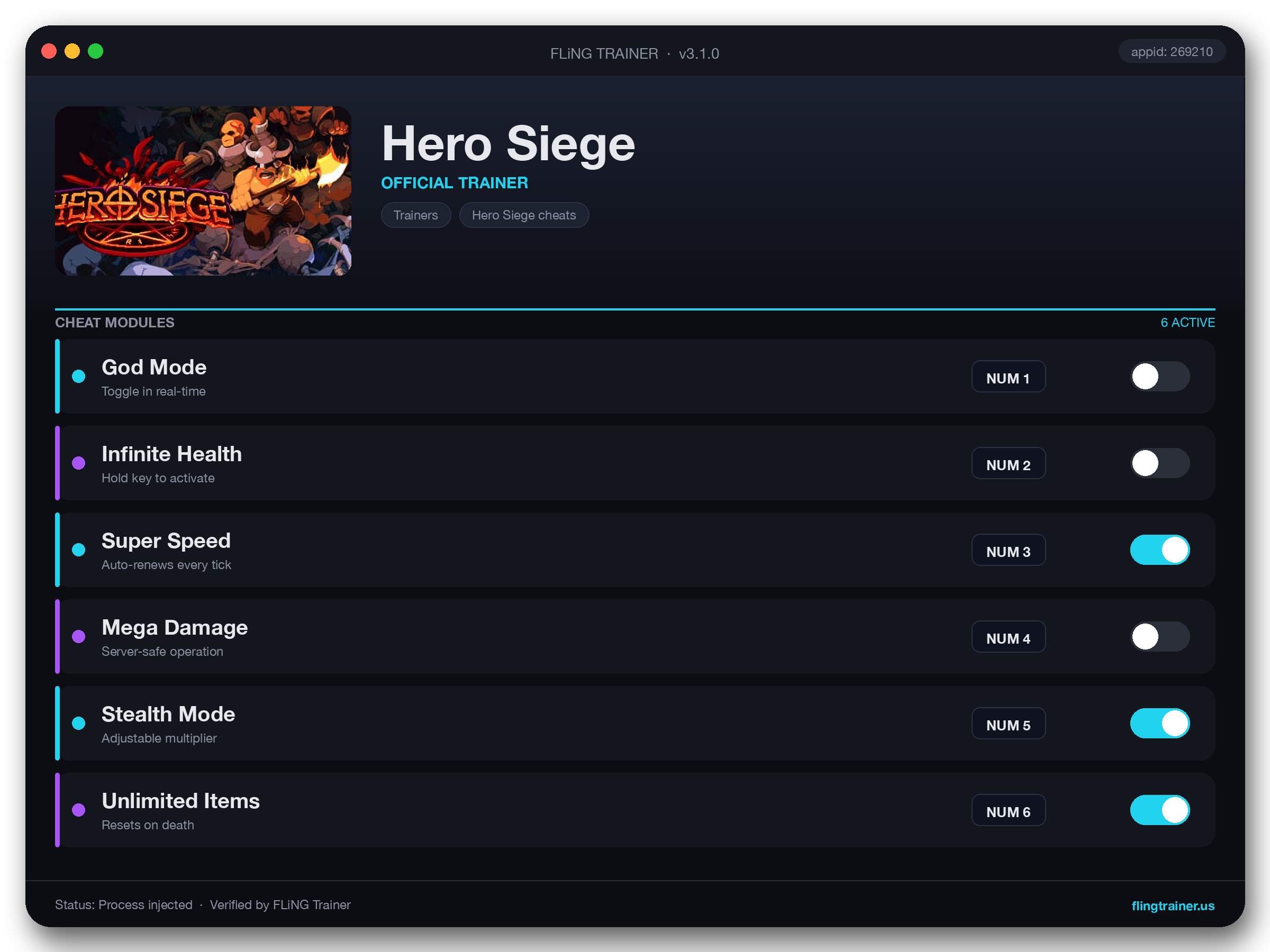 Hero Siege Trainer interface