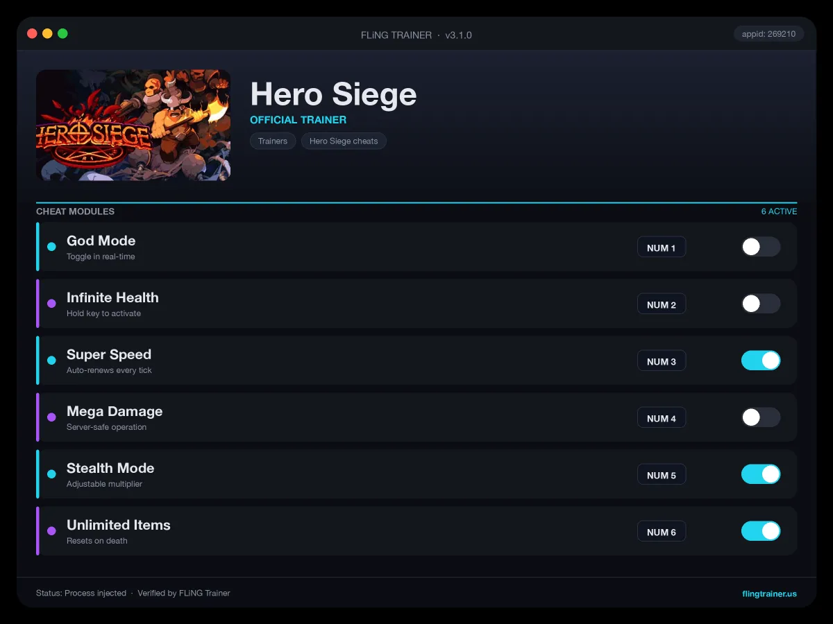 Hero Siege Trainer interface