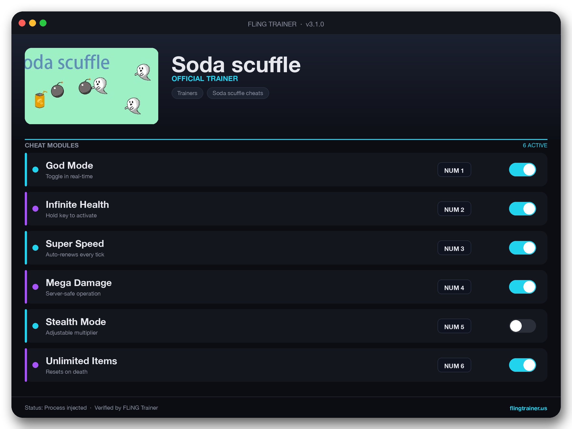 Soda scuffle Trainer interface