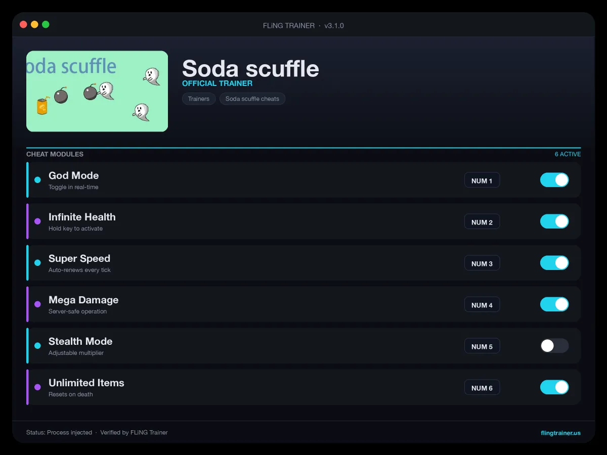 Soda scuffle Trainer interface