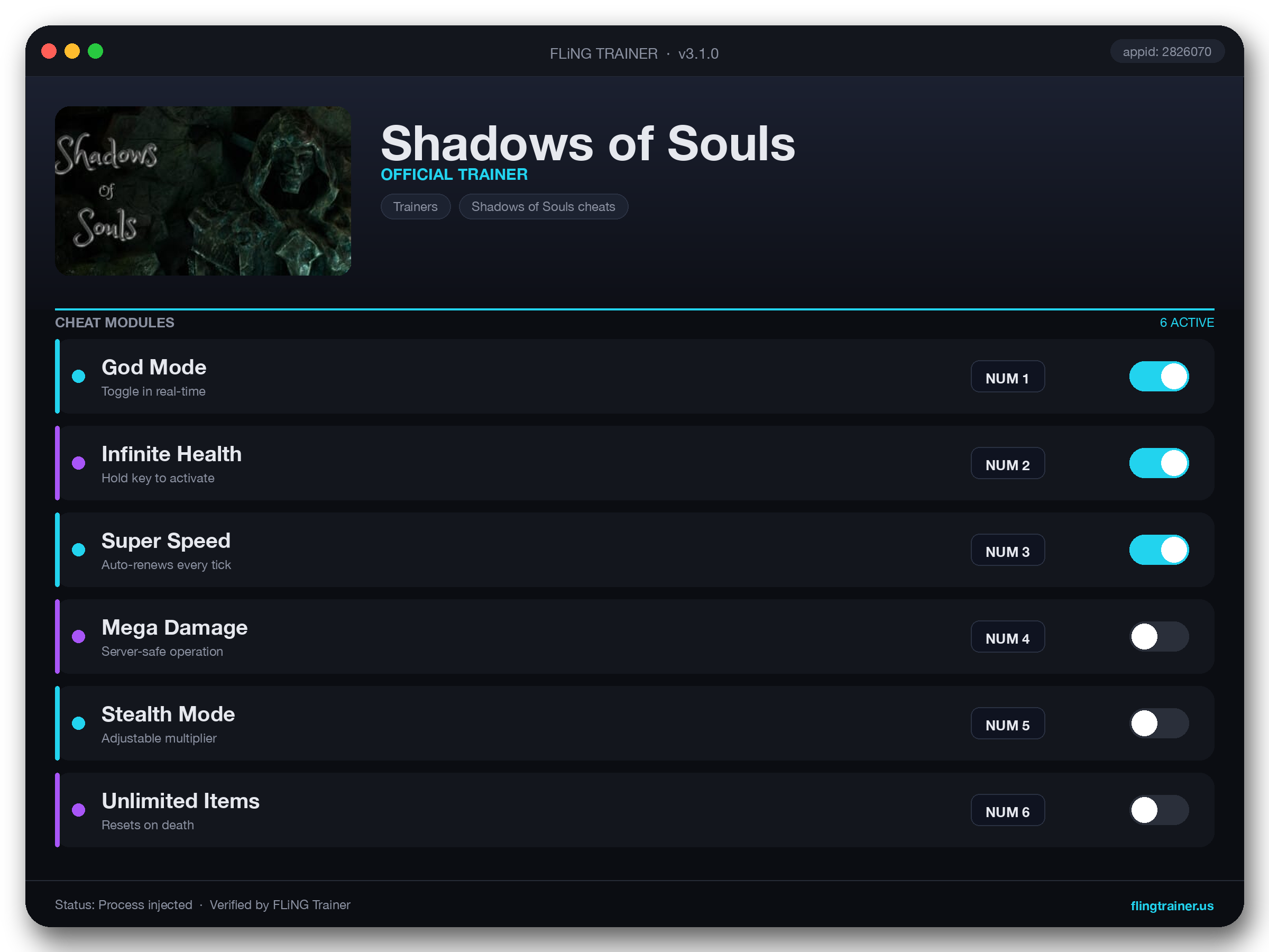 Shadows of Souls Trainer interface