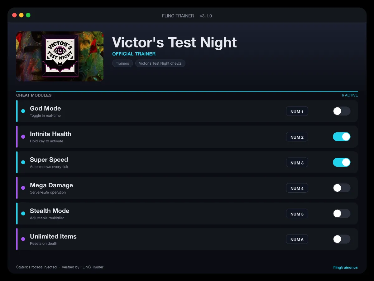 Victor's Test Night Trainer interface