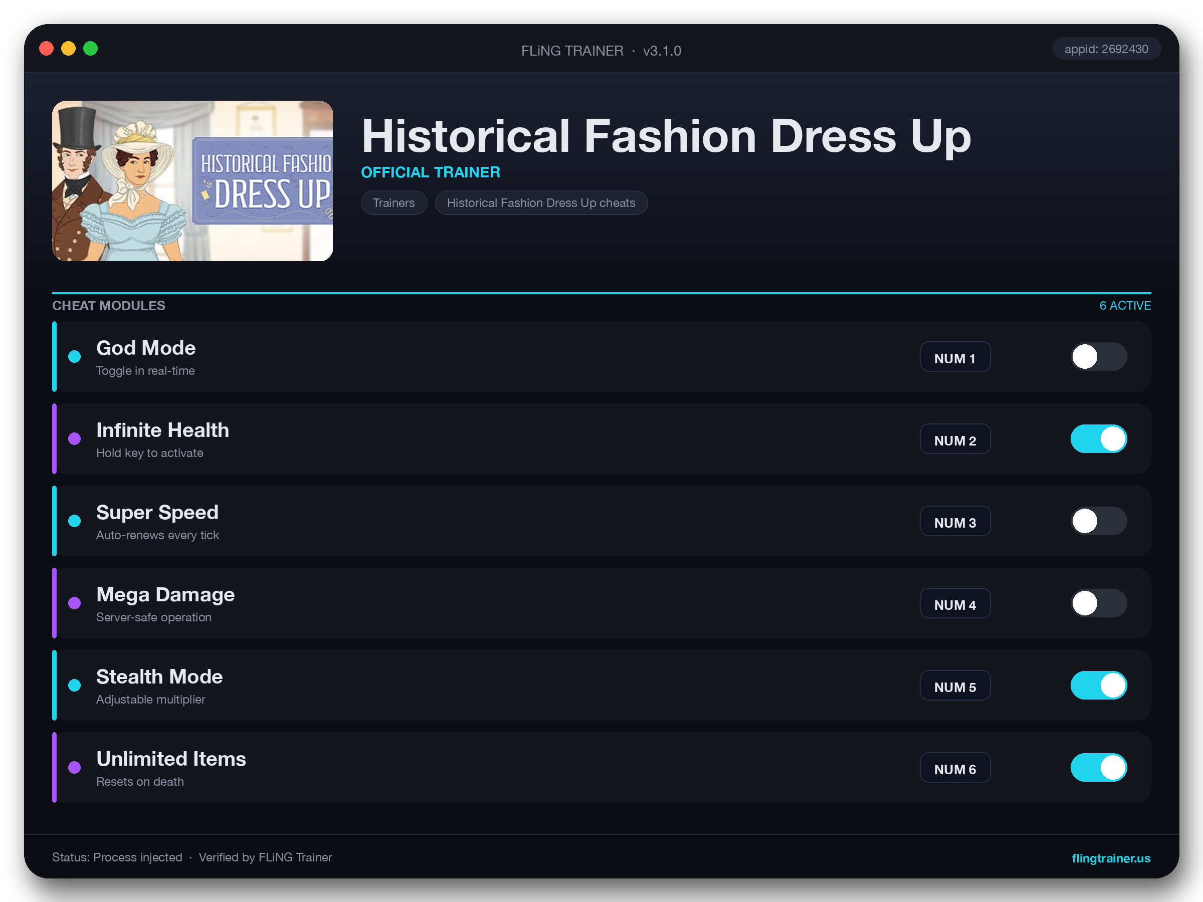 Historical Fashion Dress Up Trainer interface