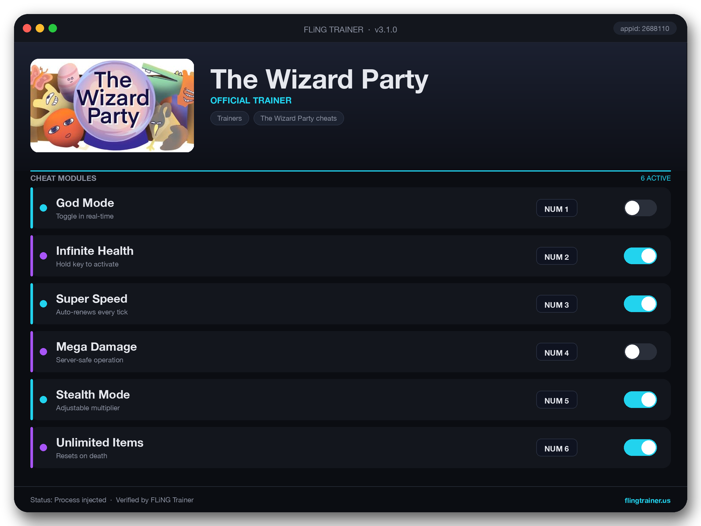 The Wizard Party Trainer interface