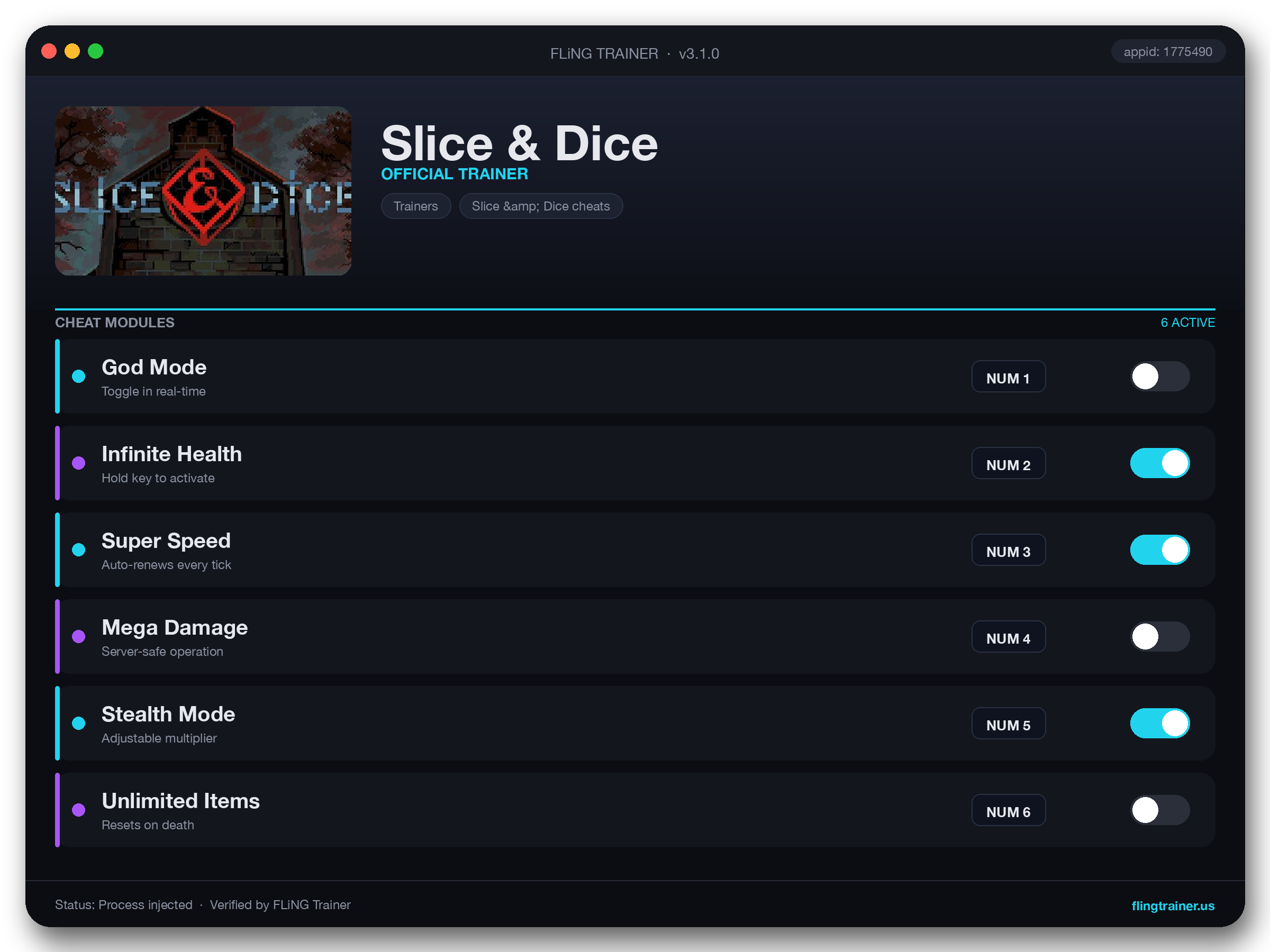 Slice & Dice Trainer interface