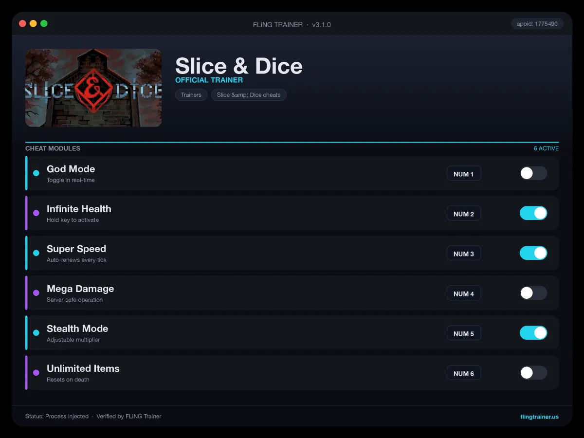 Slice & Dice Trainer interface