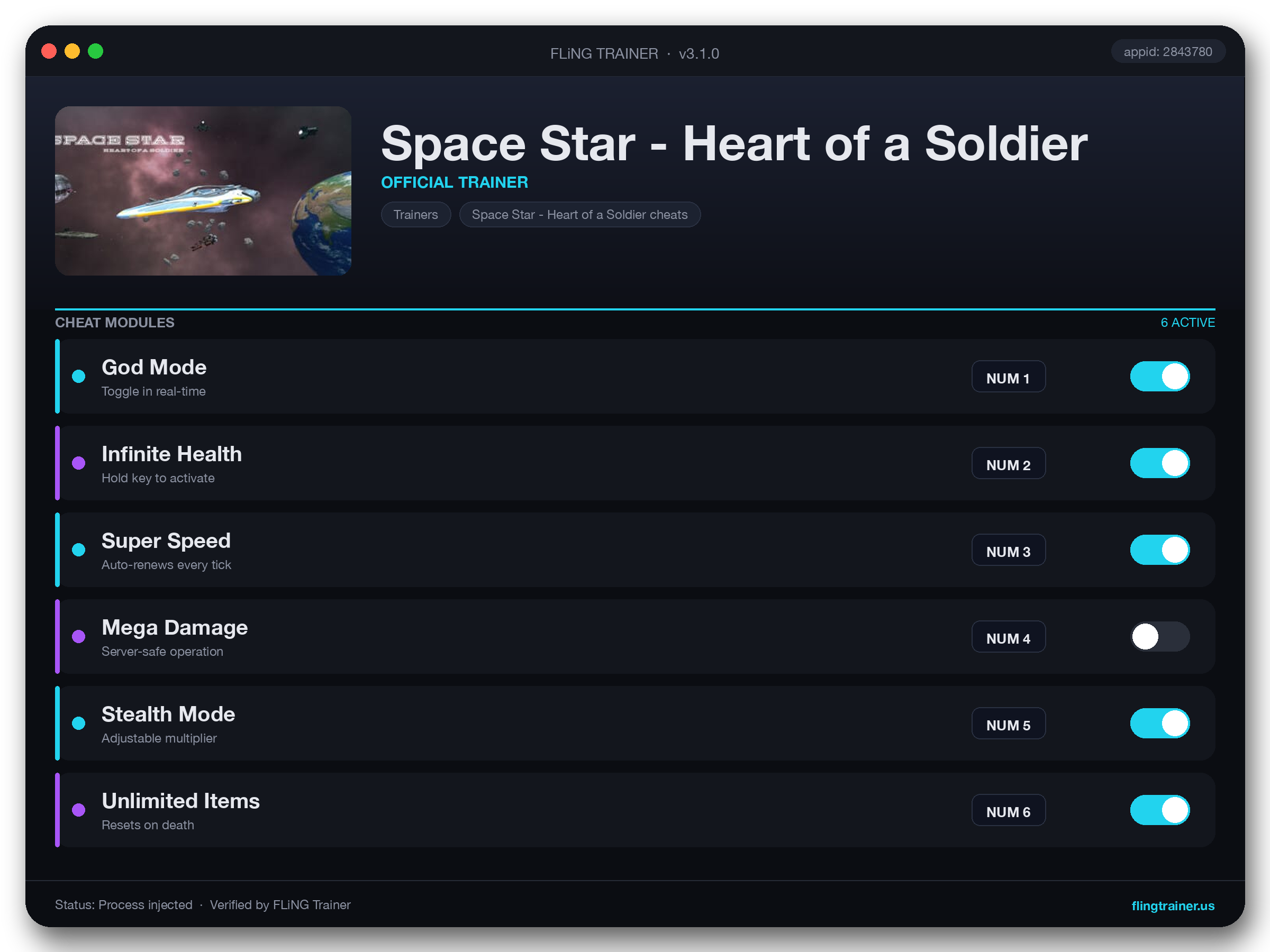 Space Star - Heart of a Soldier Trainer interface