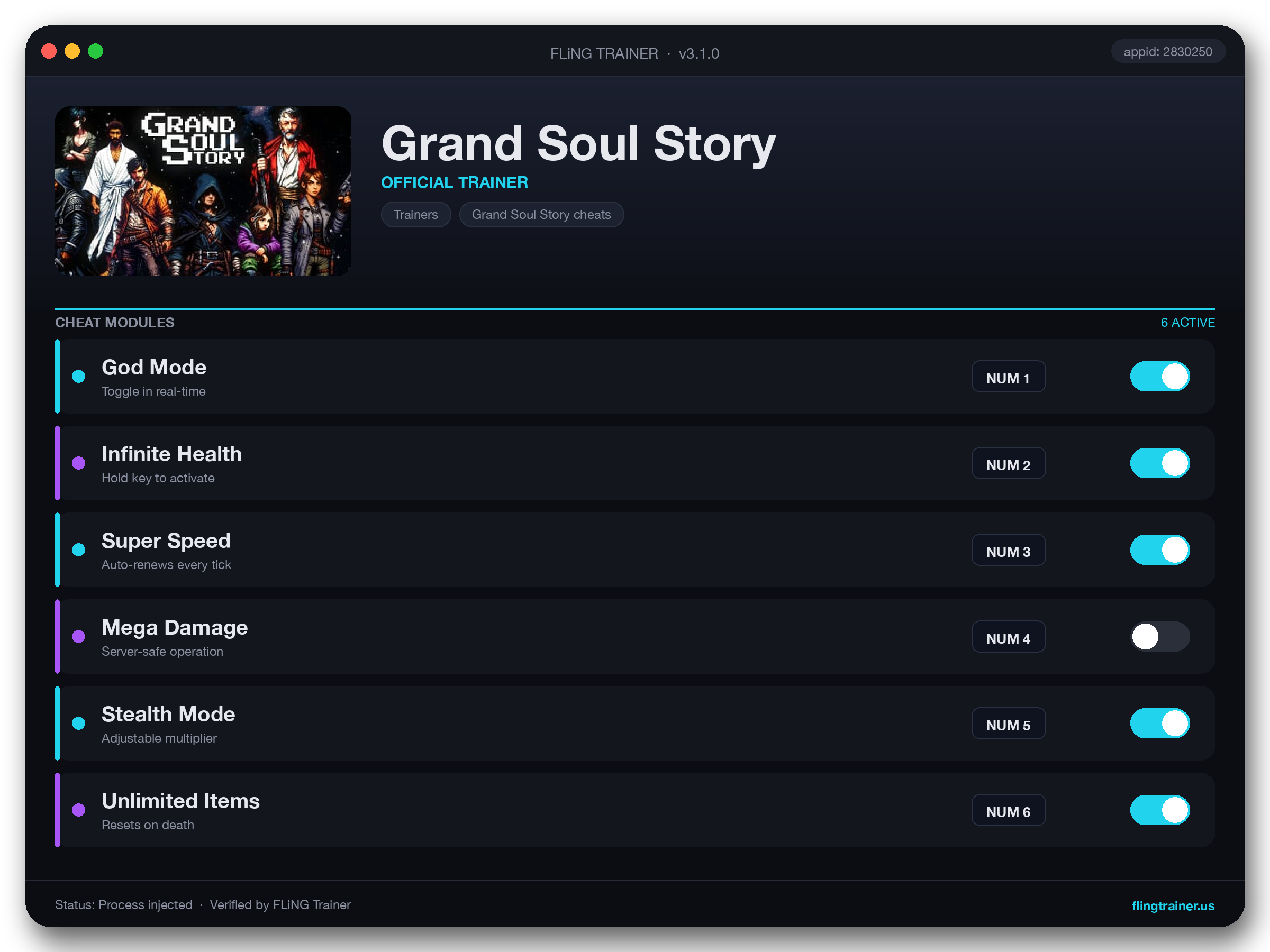 Grand Soul Story Trainer interface