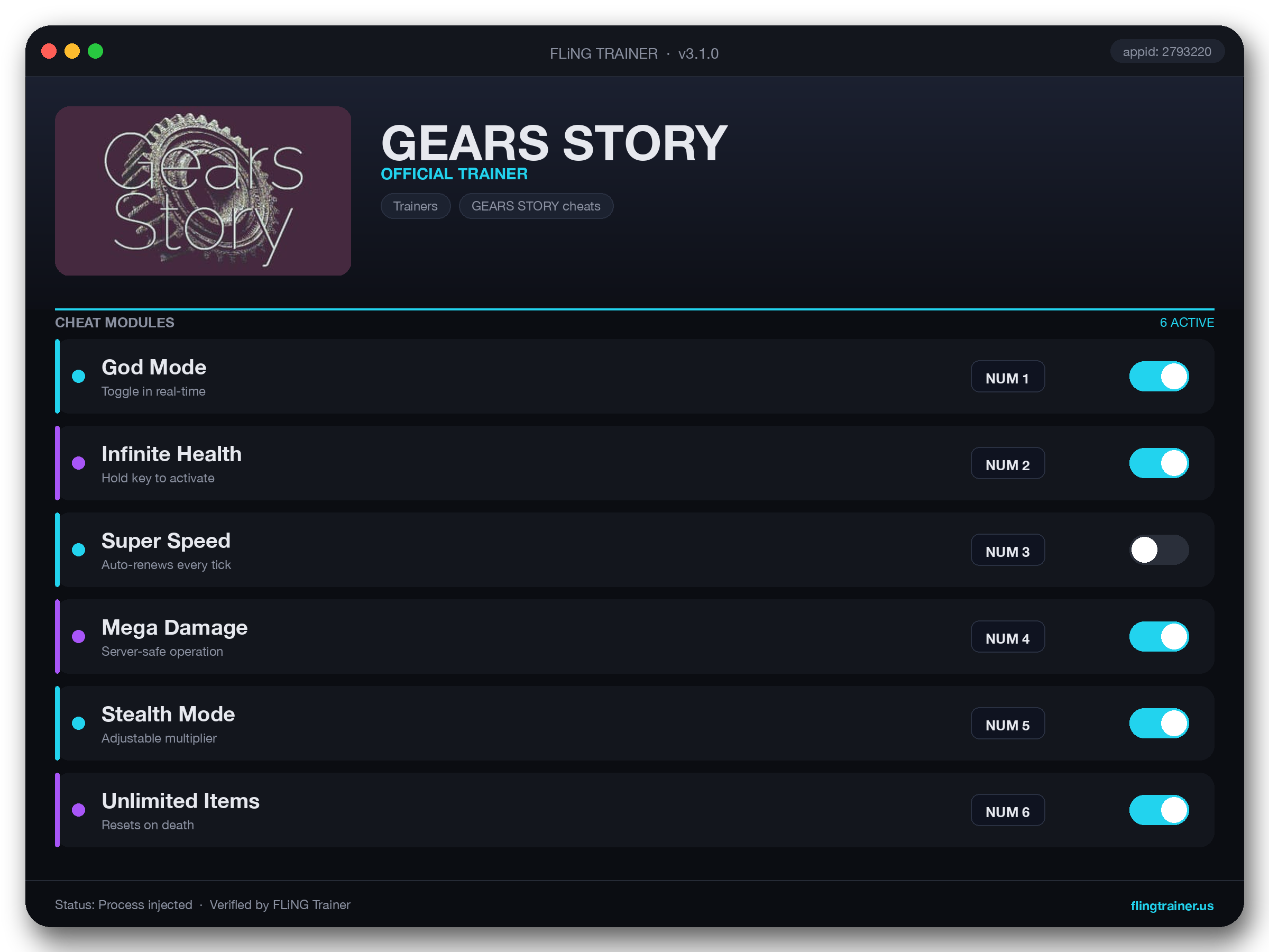 GEARS STORY Trainer interface