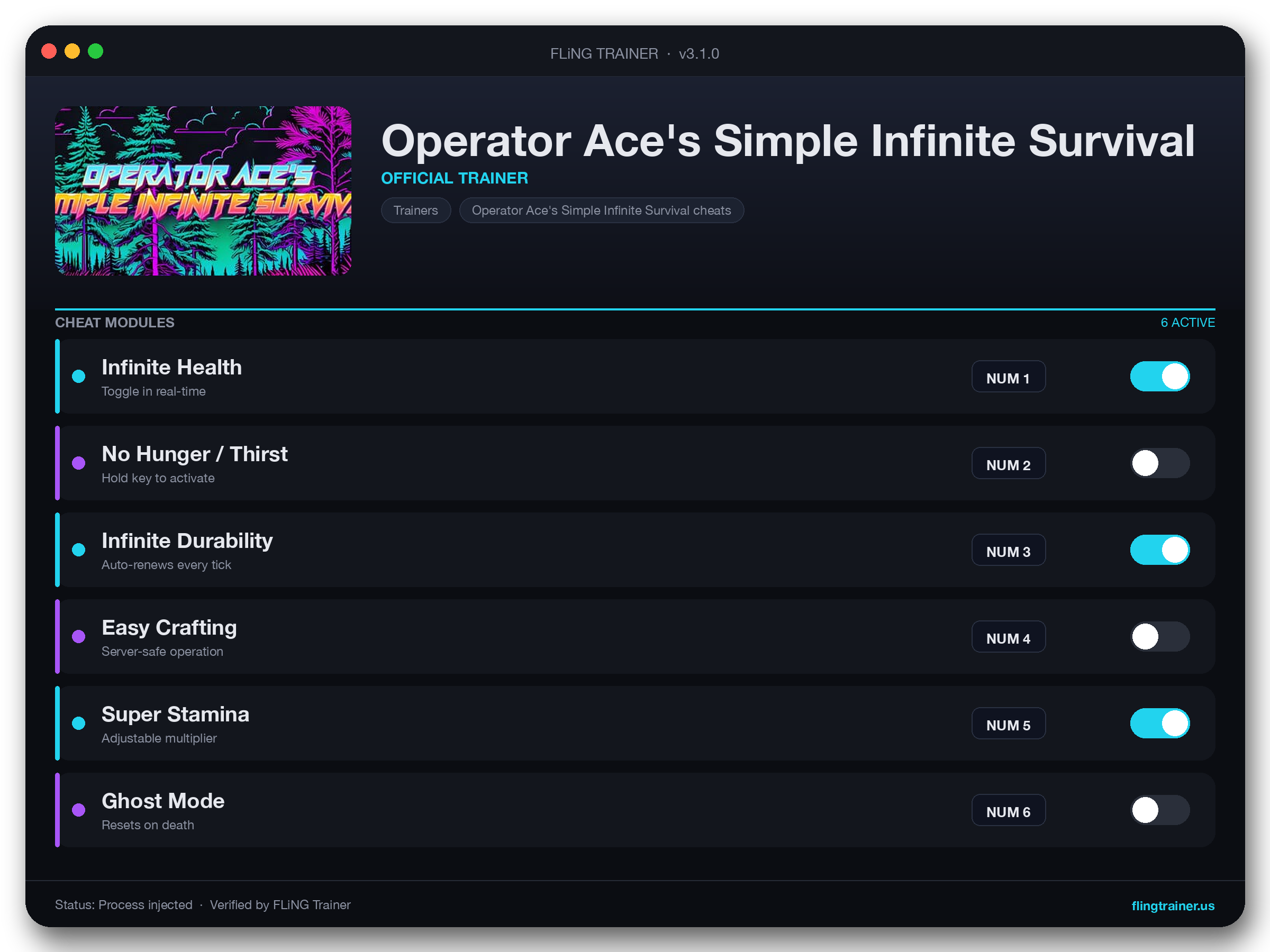 Operator Ace's Simple Infinite Survival Trainer interface