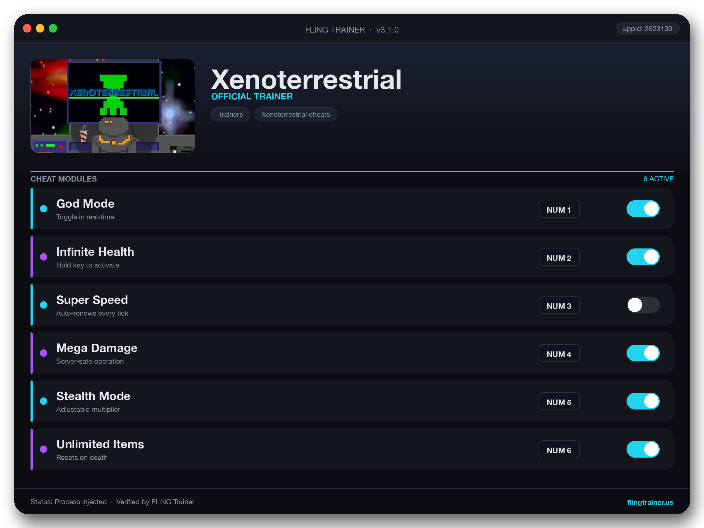 Xenoterrestrial Trainer interface