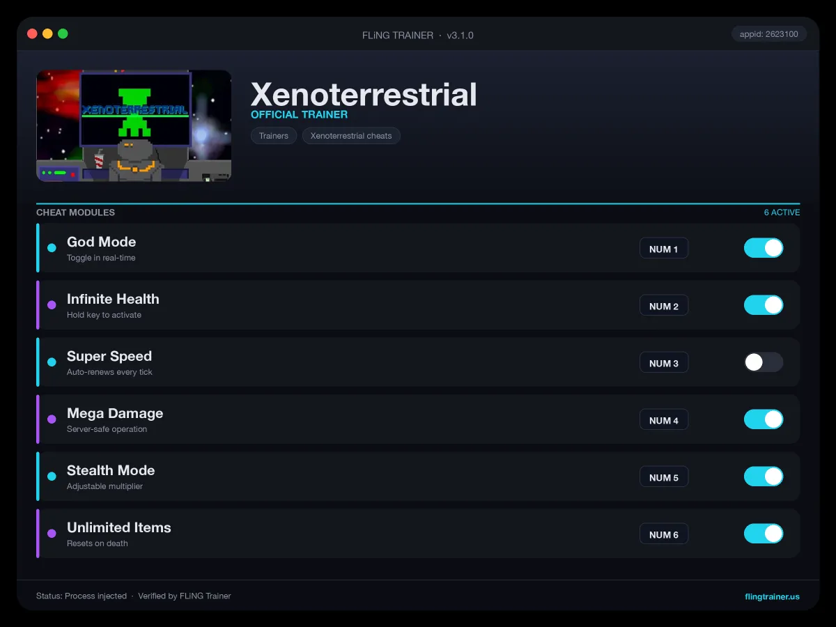 Xenoterrestrial Trainer interface