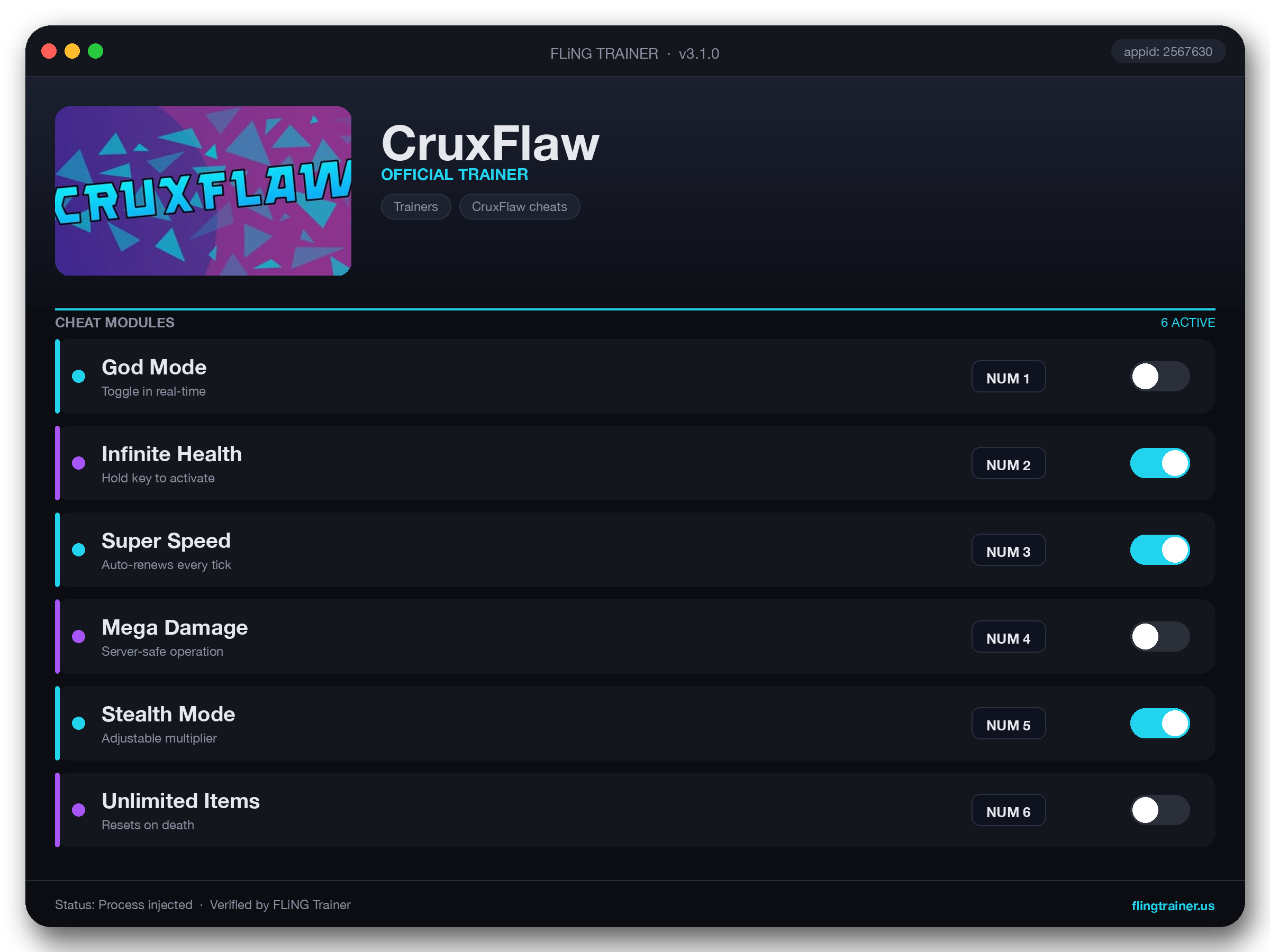 CruxFlaw Trainer interface