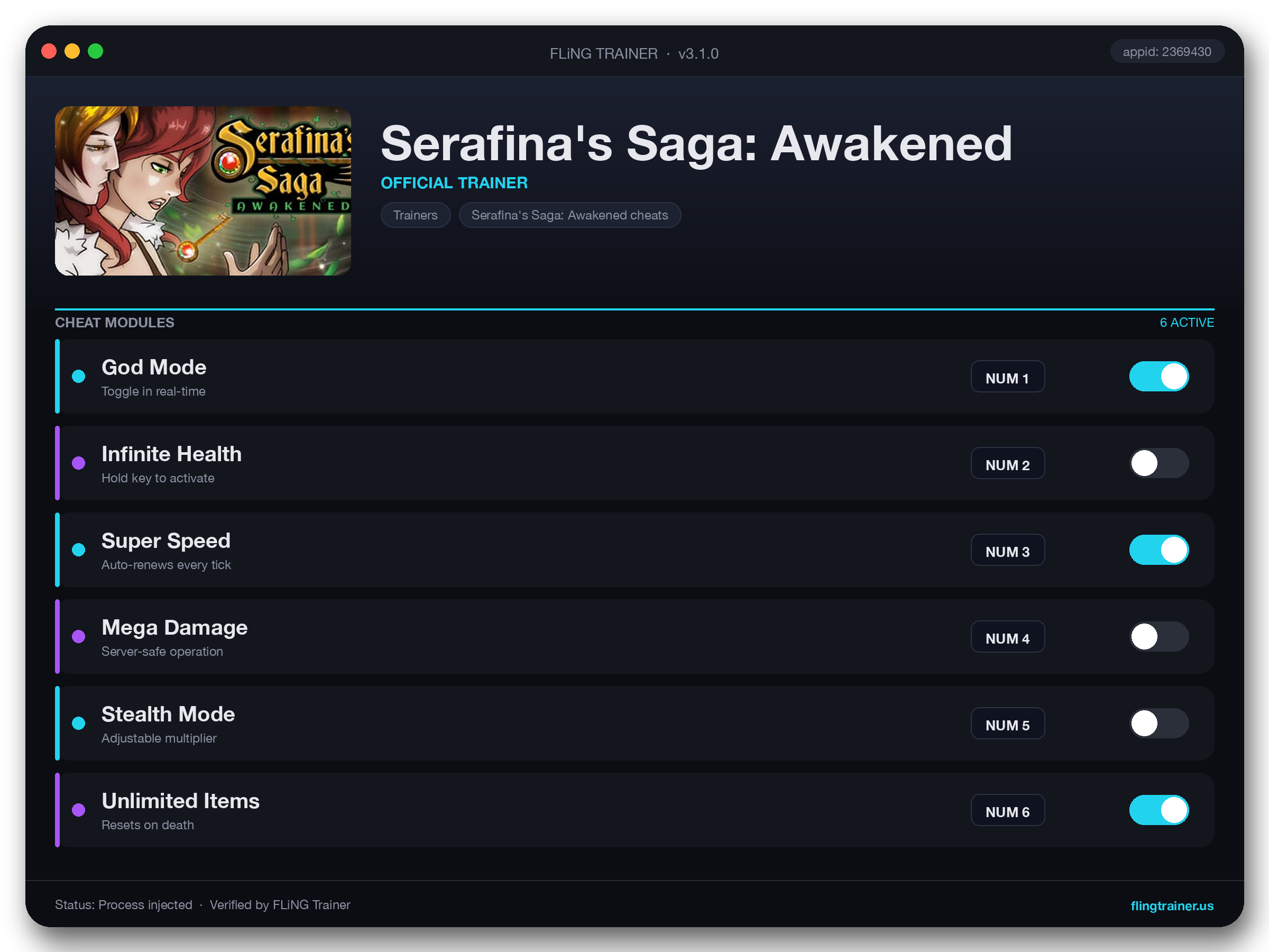 Serafina's Saga: Awakened Trainer interface