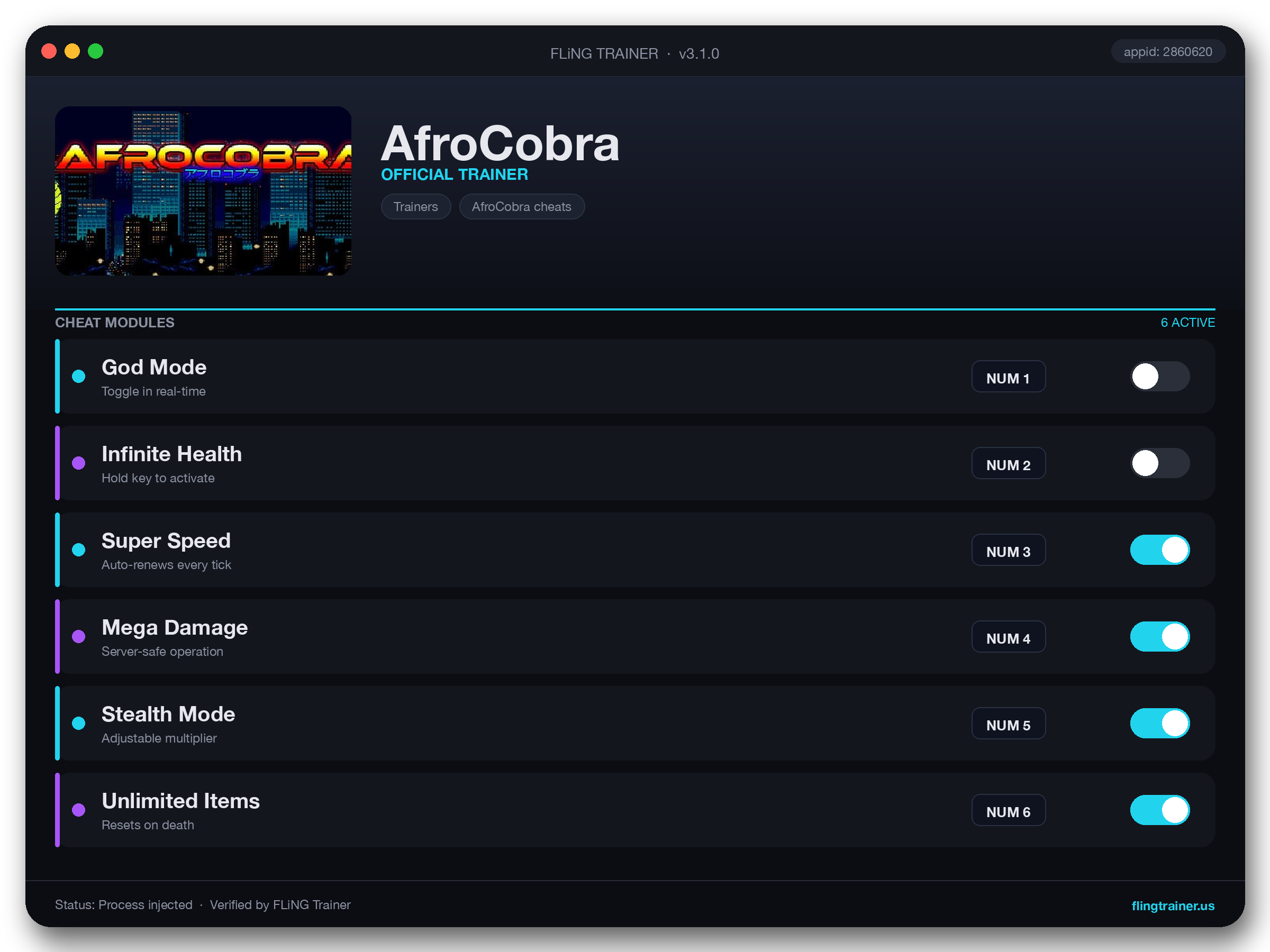 AfroCobra Trainer interface