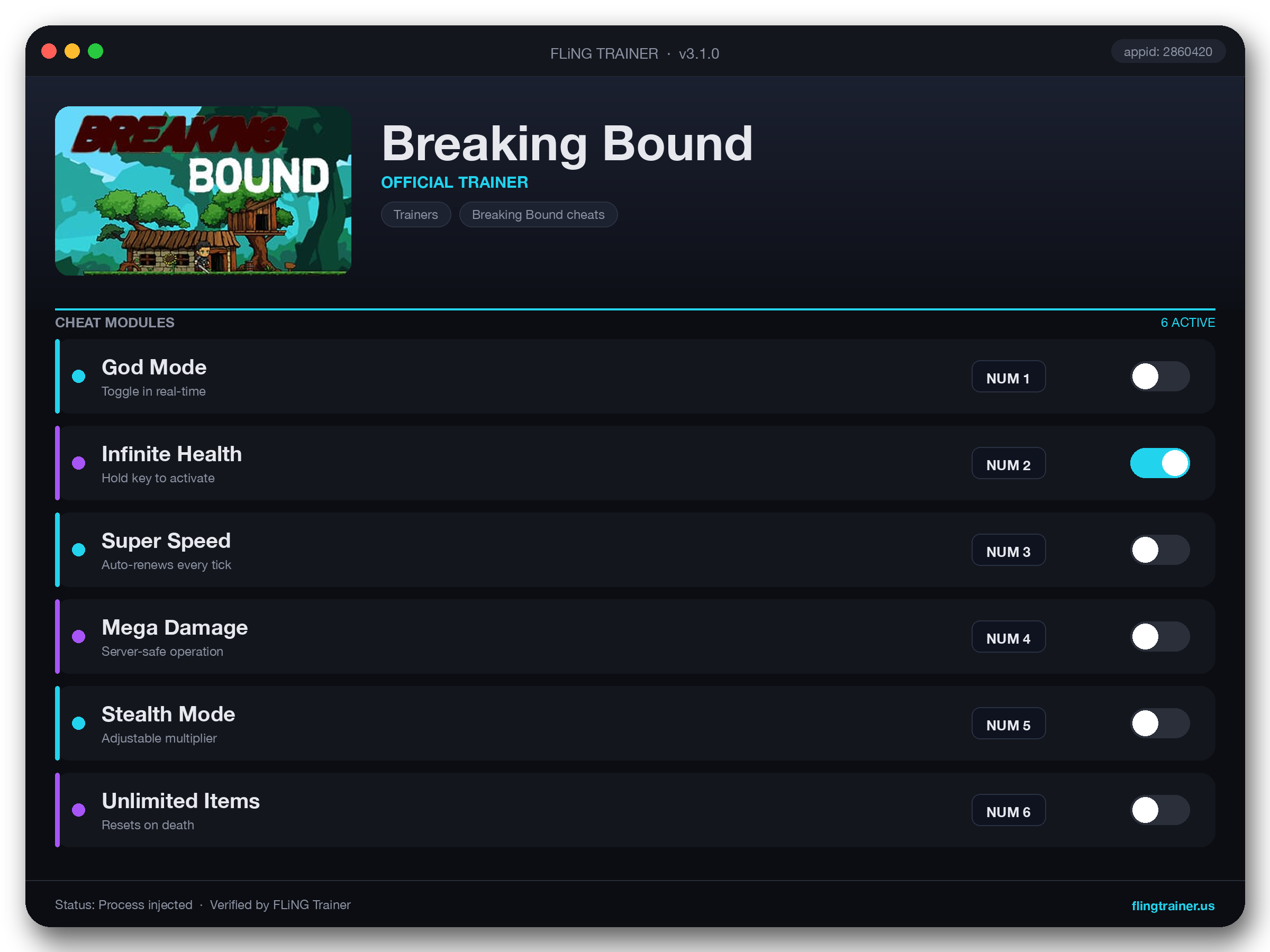 Breaking Bound Trainer interface