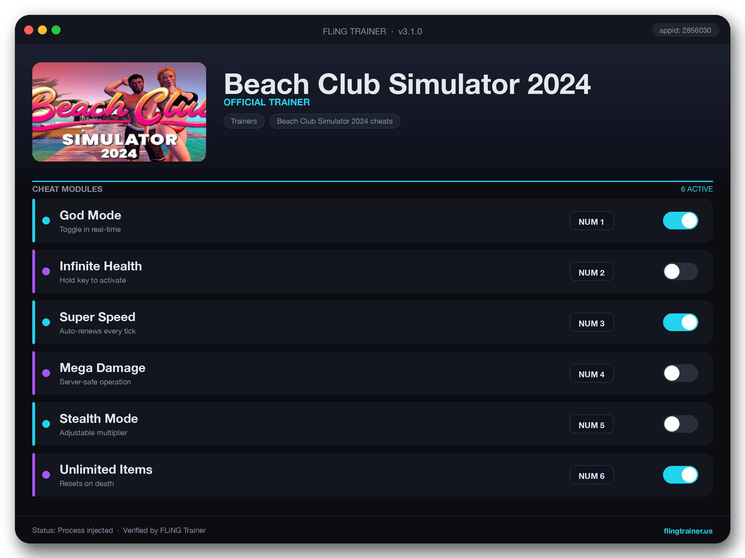 Beach Club Simulator 2024 Trainer interface