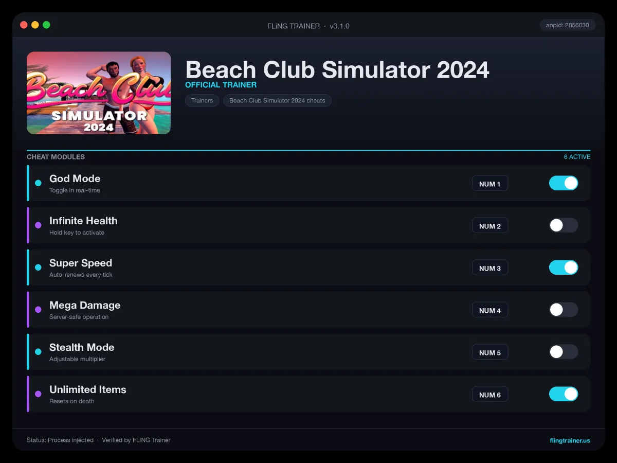 Beach Club Simulator 2024 Trainer interface