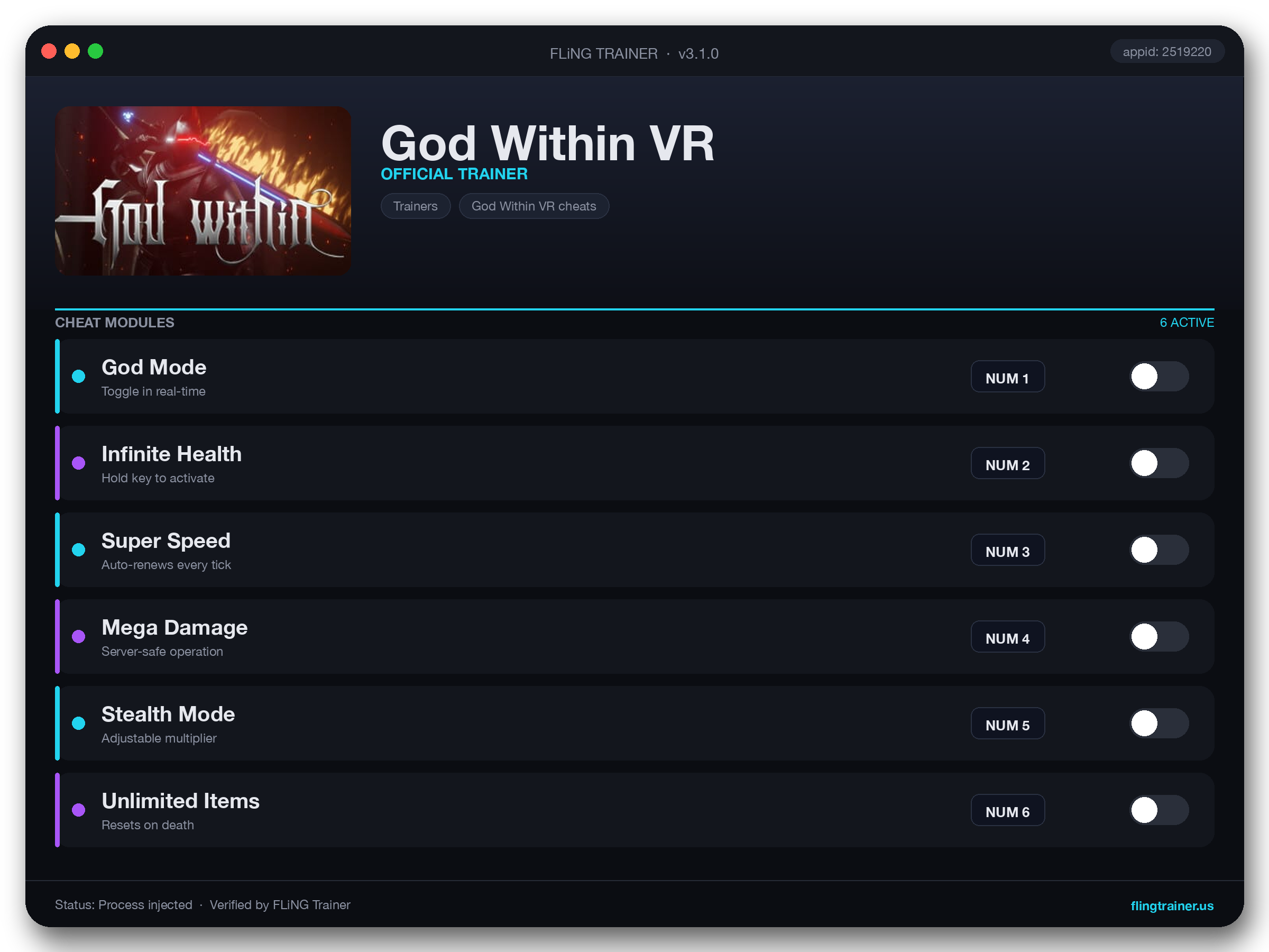 God Within VR Trainer interface