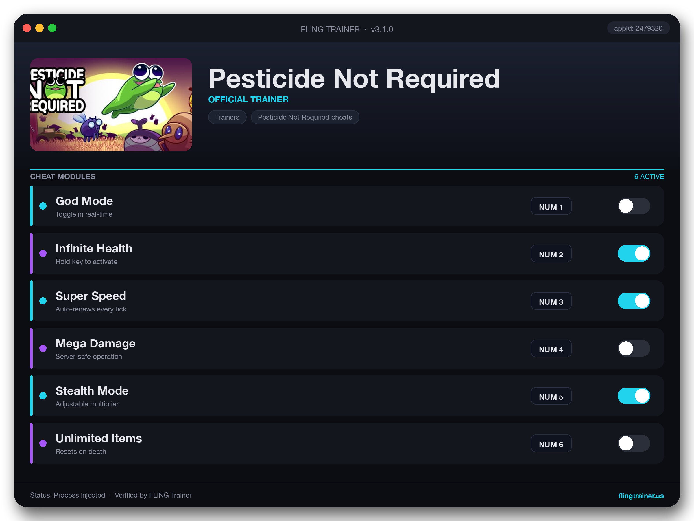 Pesticide Not Required Trainer interface
