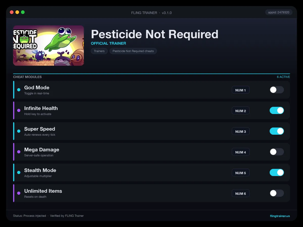 Pesticide Not Required Trainer interface