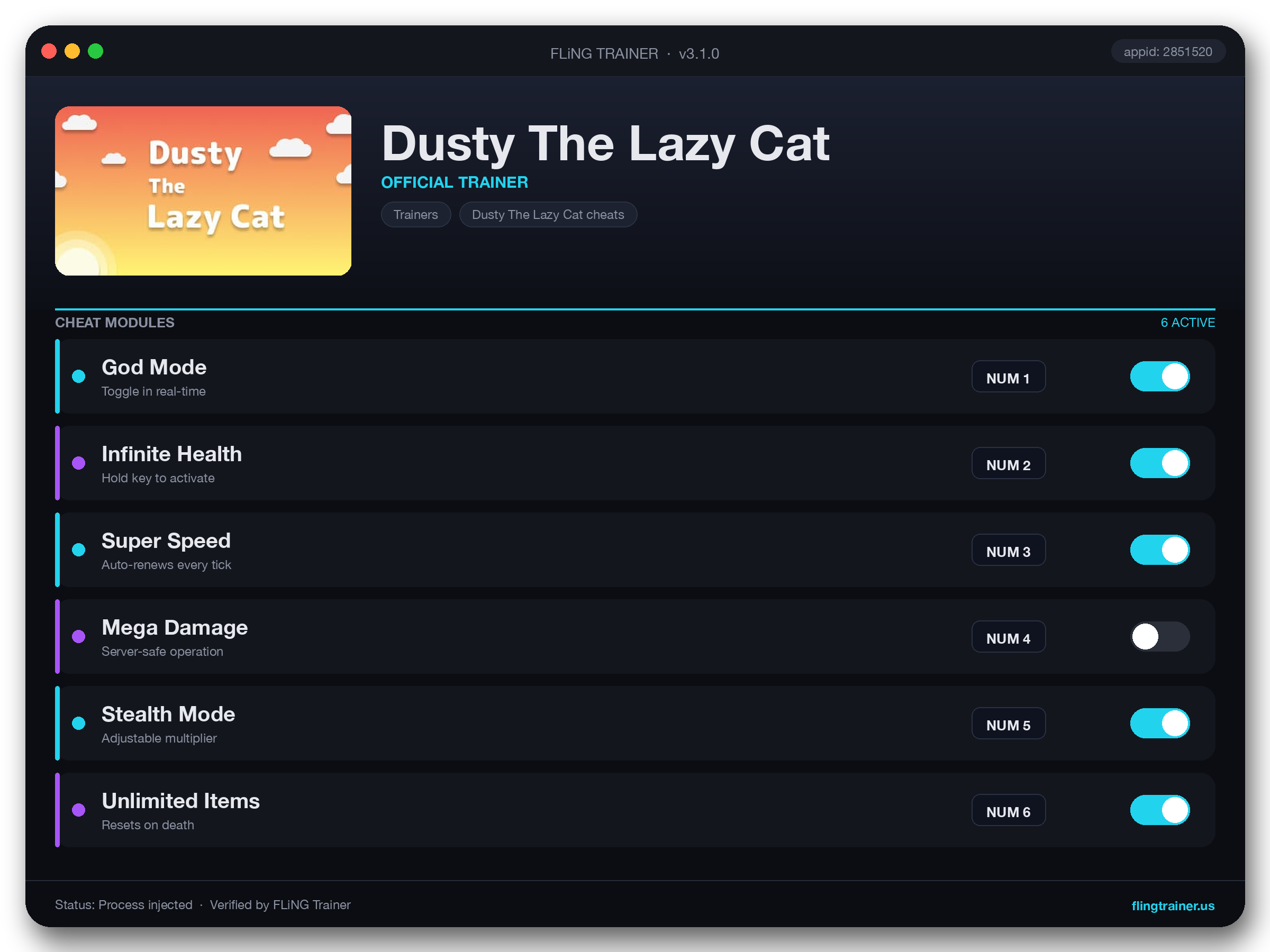 Dusty The Lazy Cat Trainer interface