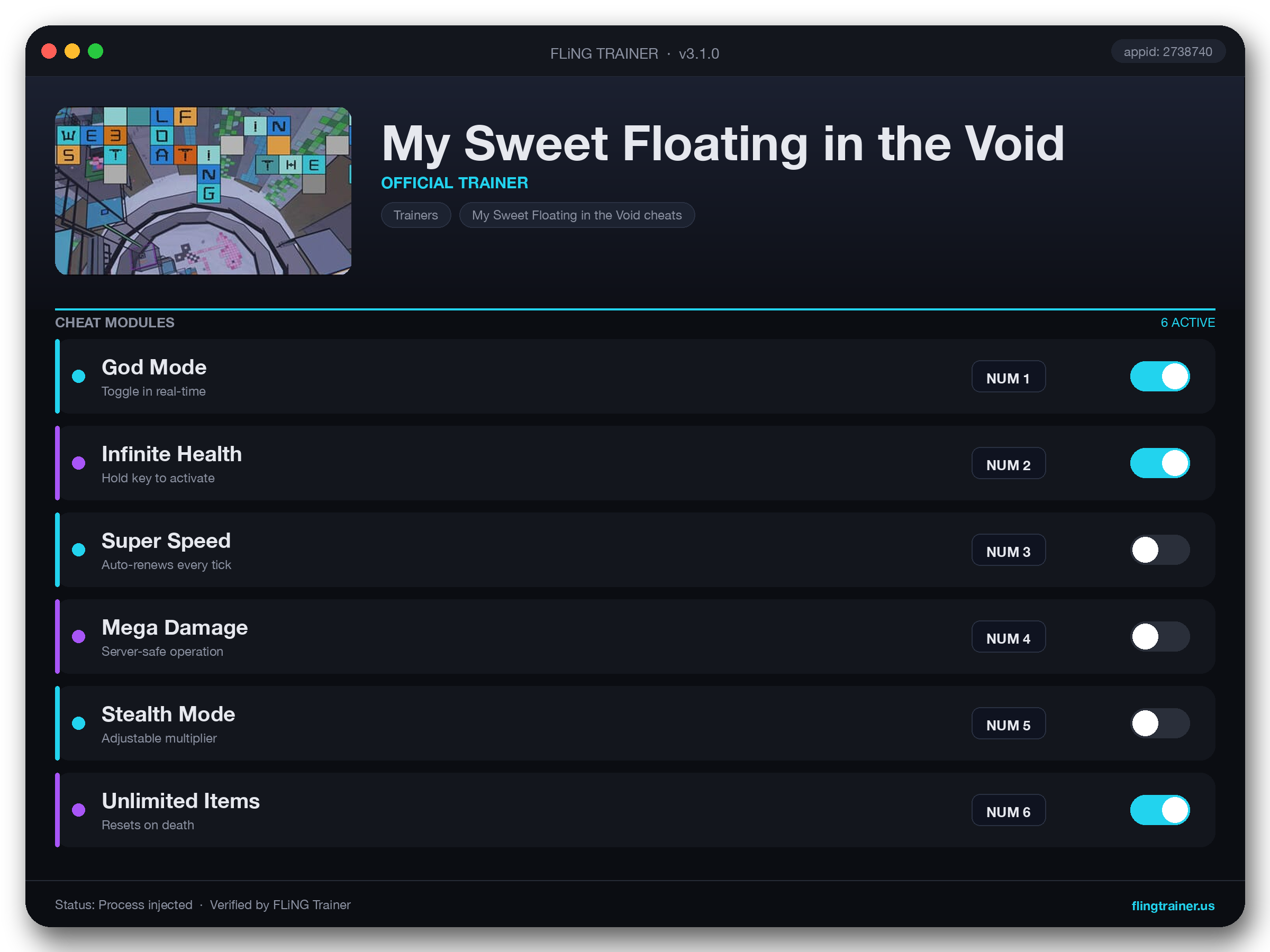 My Sweet Floating in the Void Trainer interface