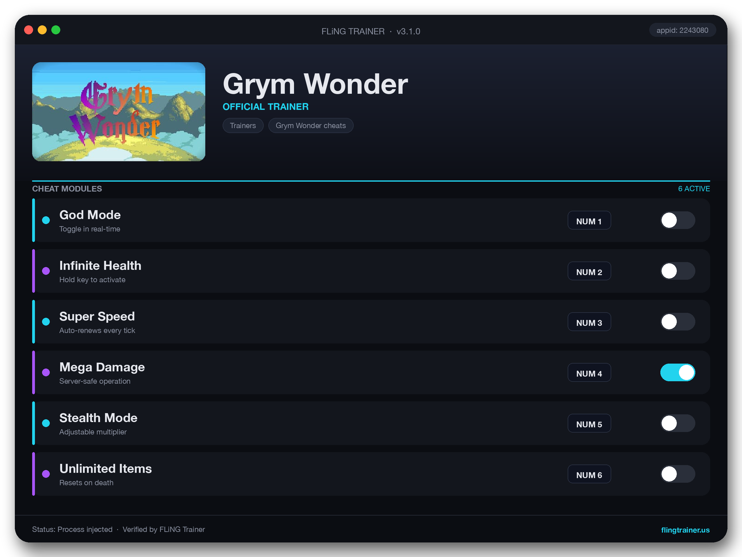 Grym Wonder Trainer interface