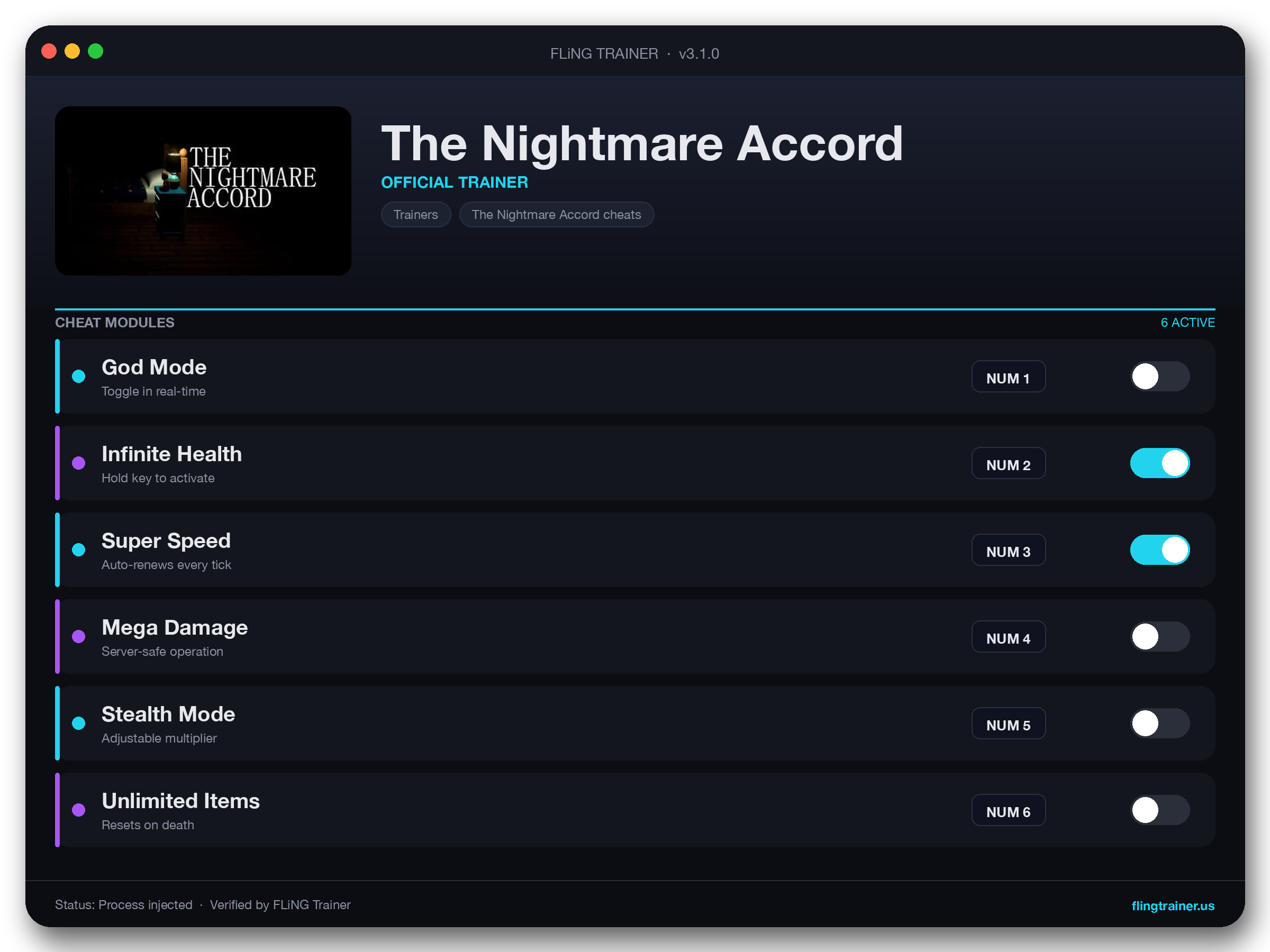 The Nightmare Accord Trainer interface