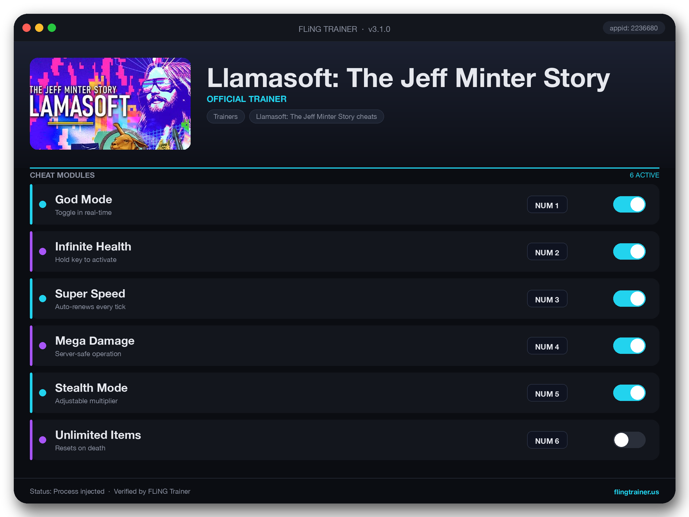 Llamasoft: The Jeff Minter Story Trainer interface