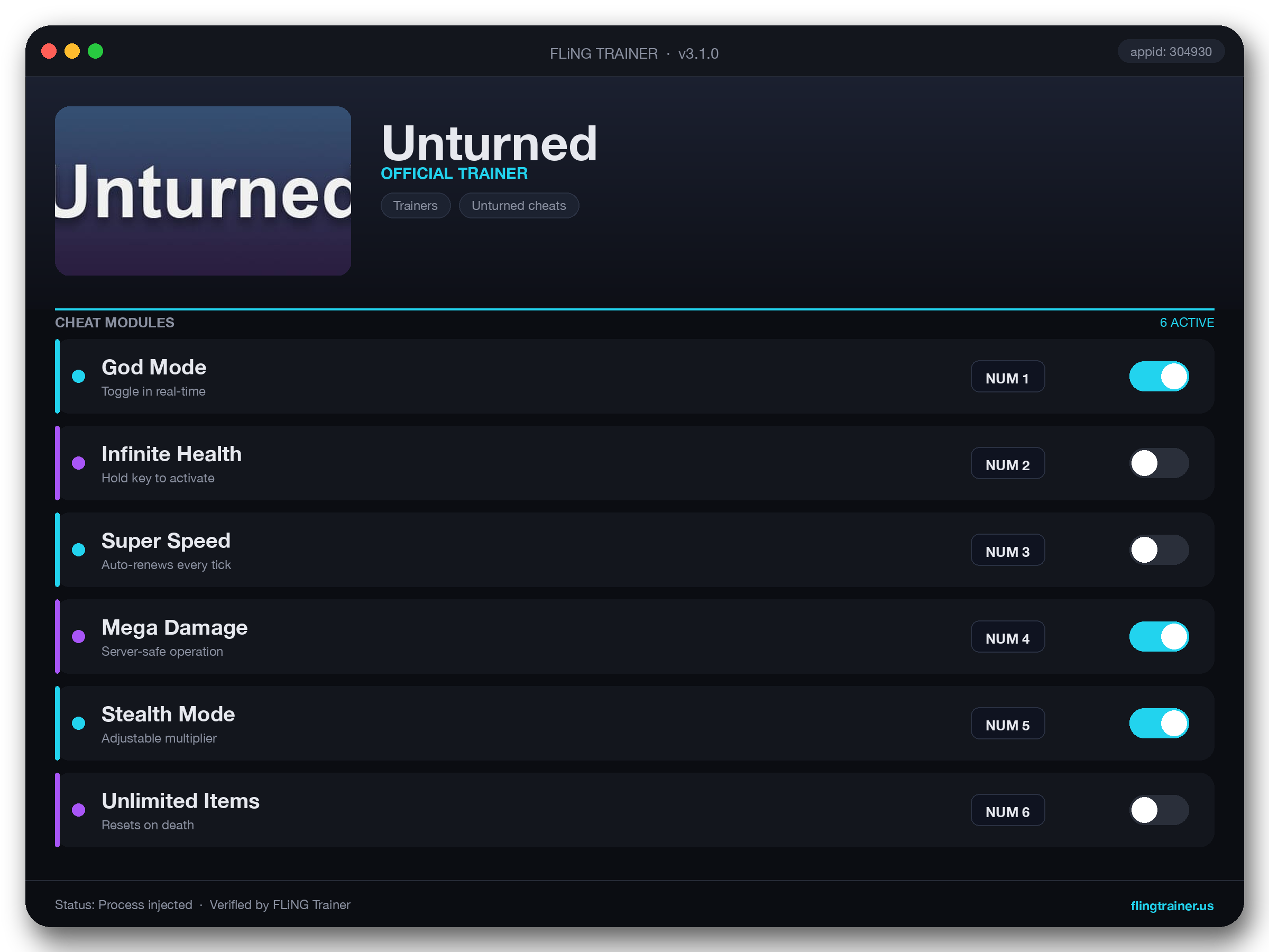 Unturned Trainer interface