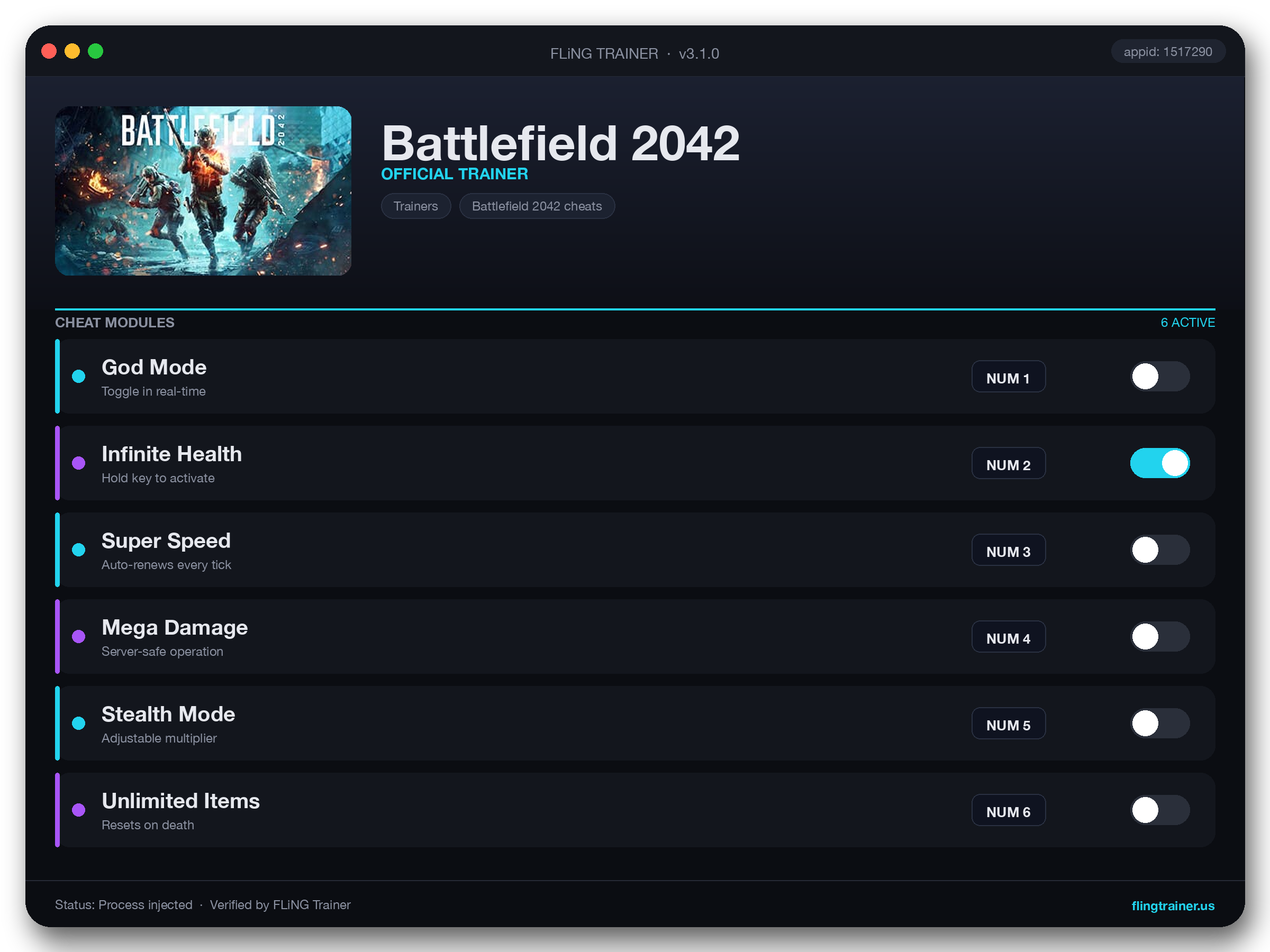 Battlefield 2042 Trainer interface