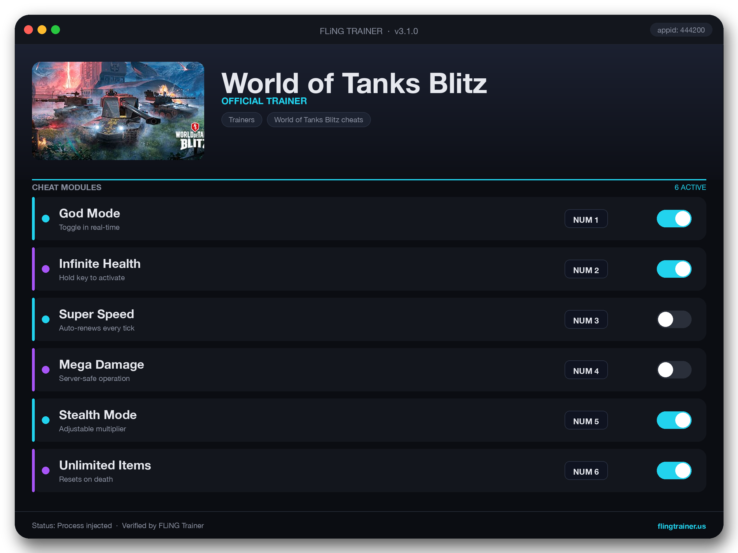 World of Tanks Blitz Trainer interface