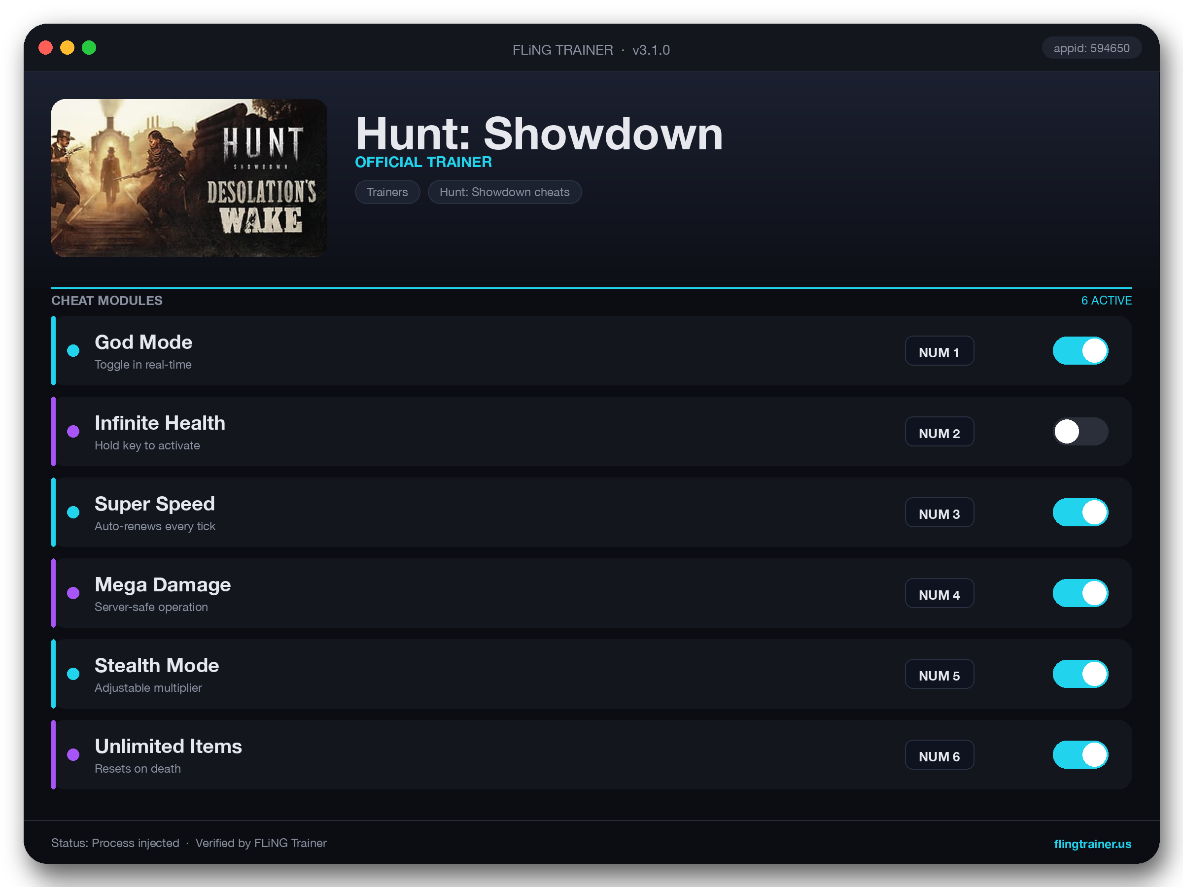 Hunt: Showdown Trainer interface