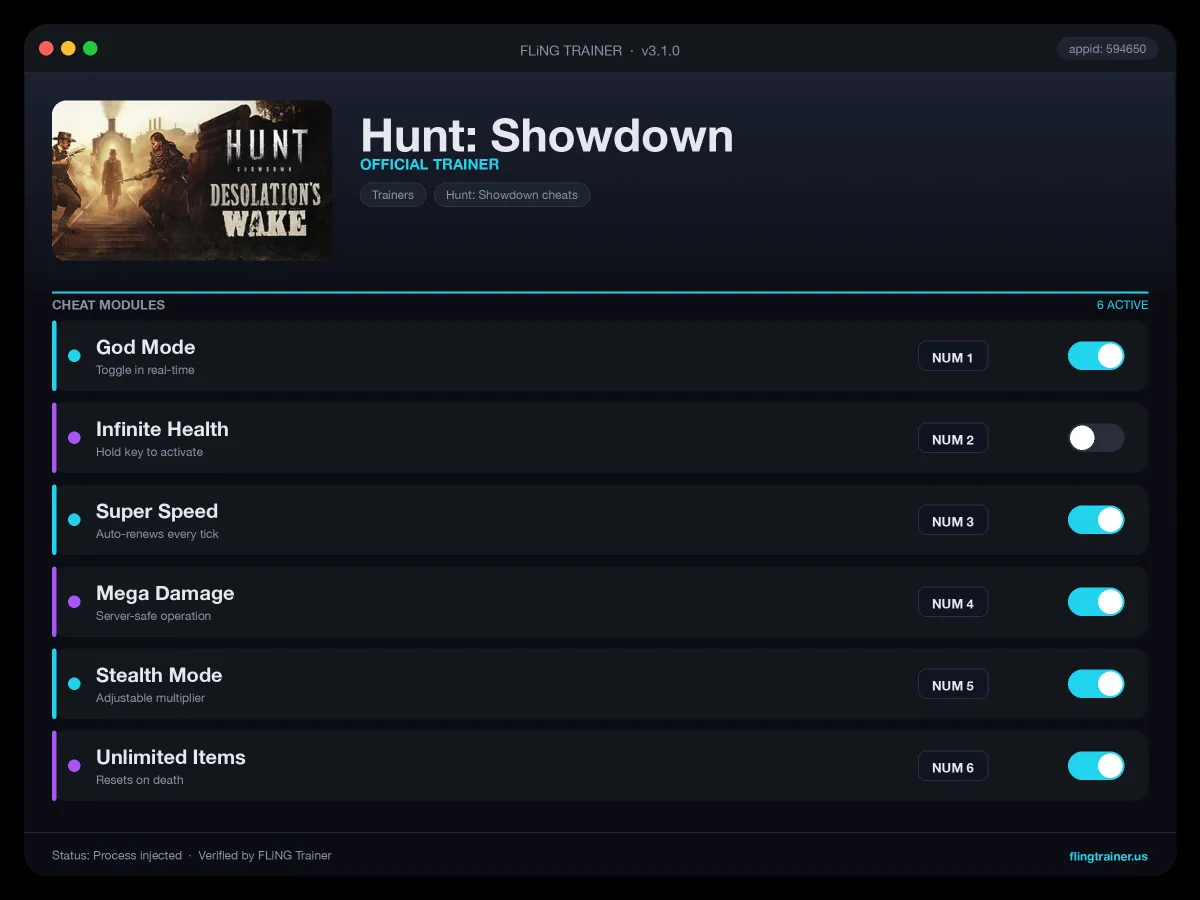 Hunt: Showdown Trainer interface