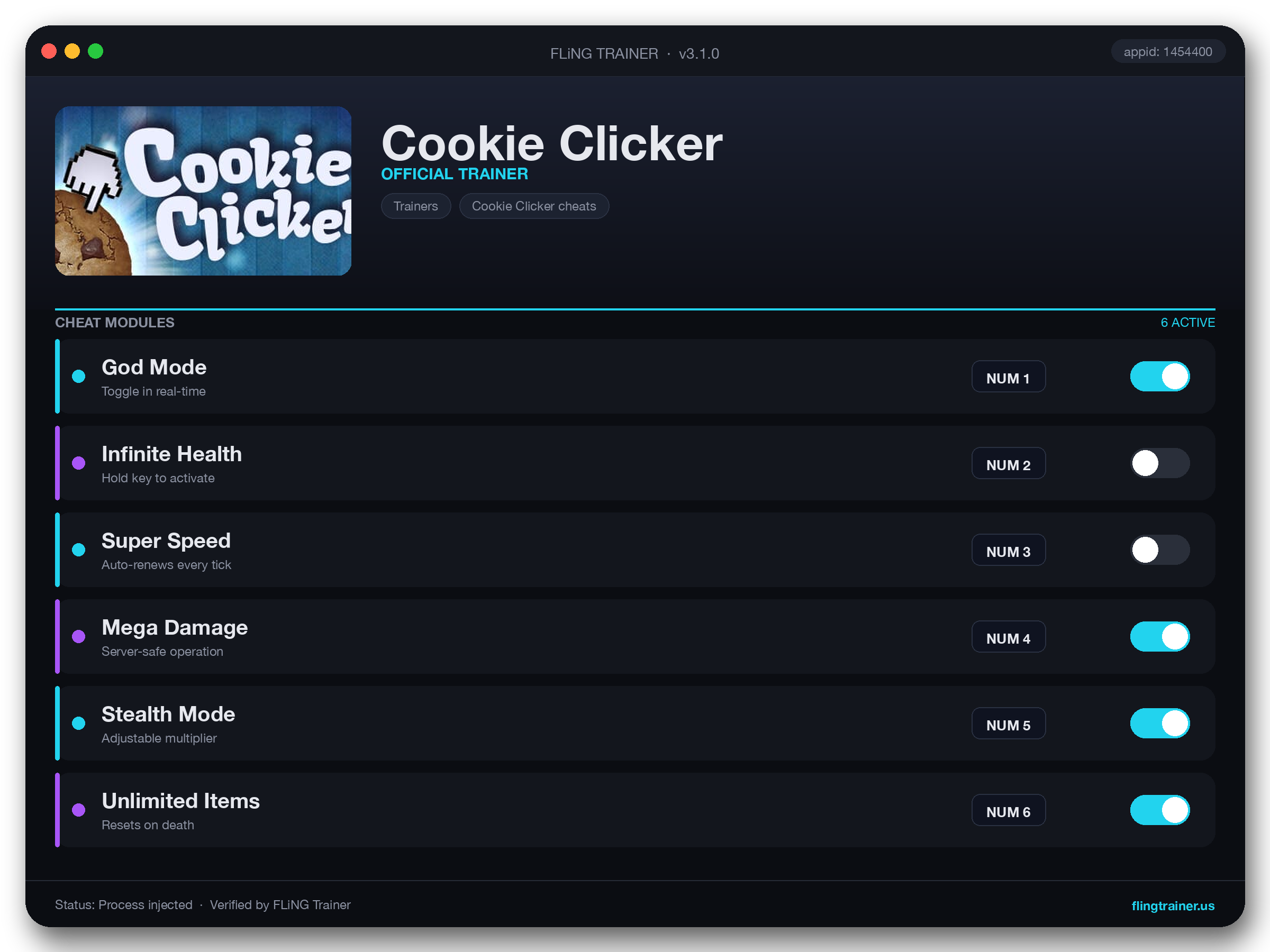 Cookie Clicker Trainer interface