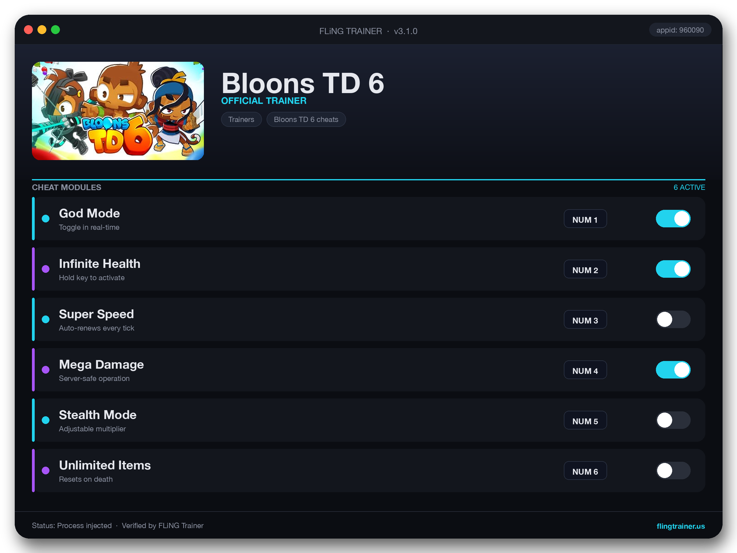 Bloons TD 6 Trainer interface