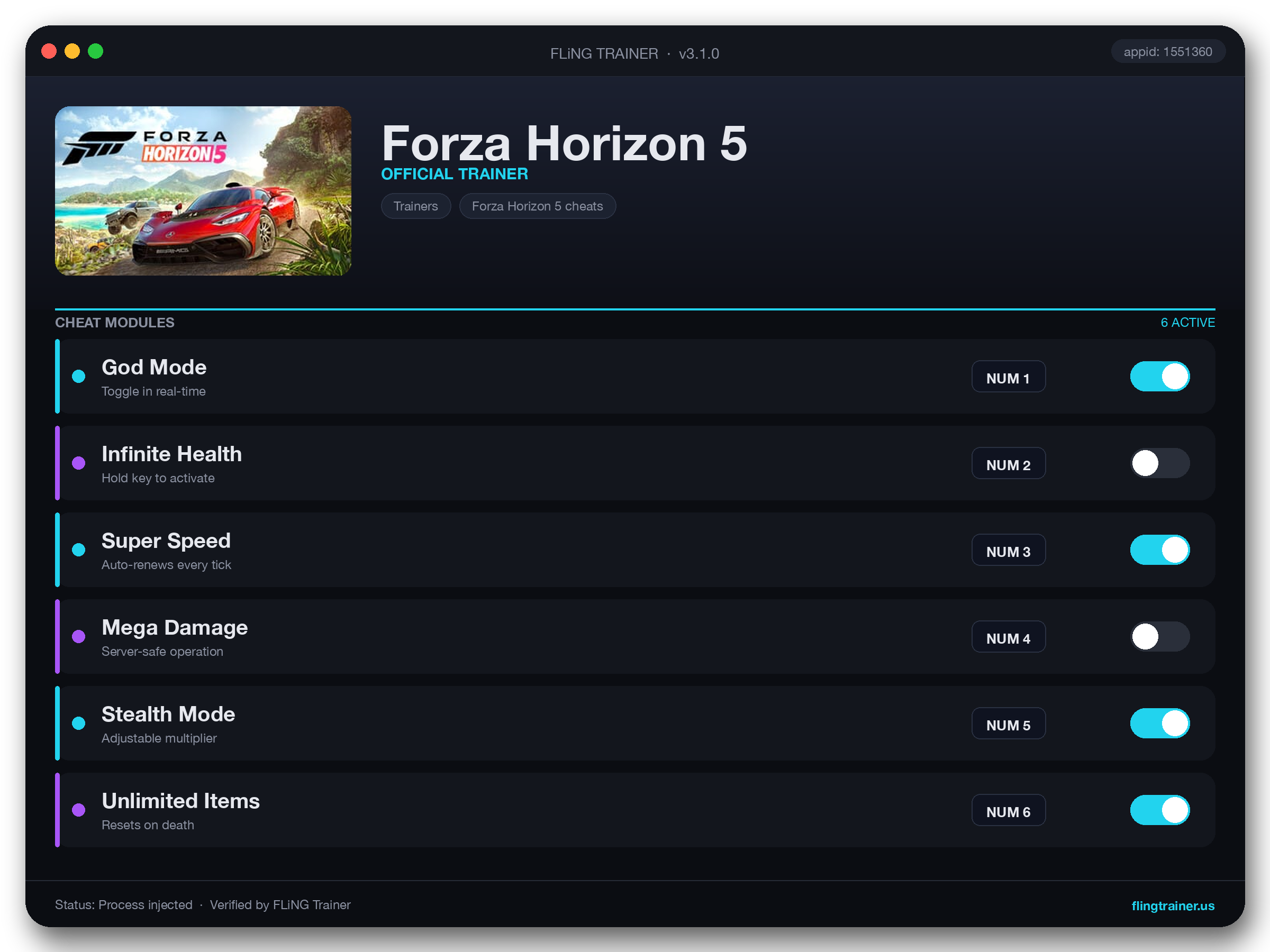 Forza Horizon 5 Trainer interface