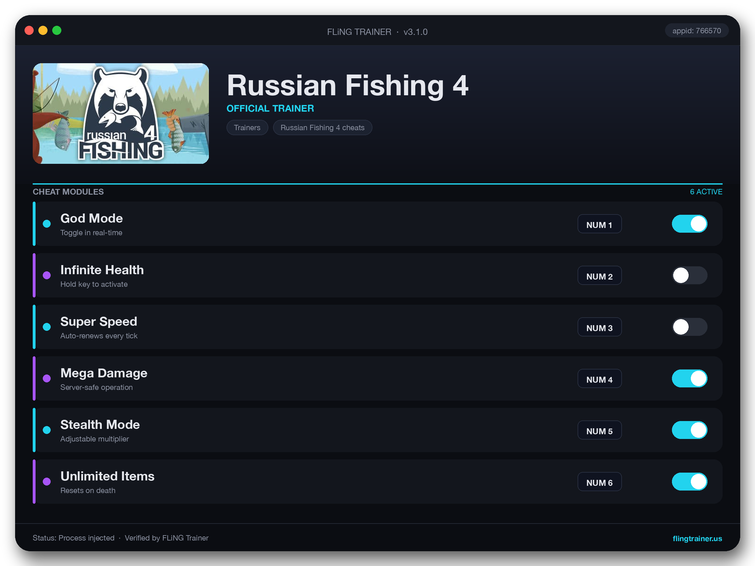 Russian Fishing 4 Trainer interface