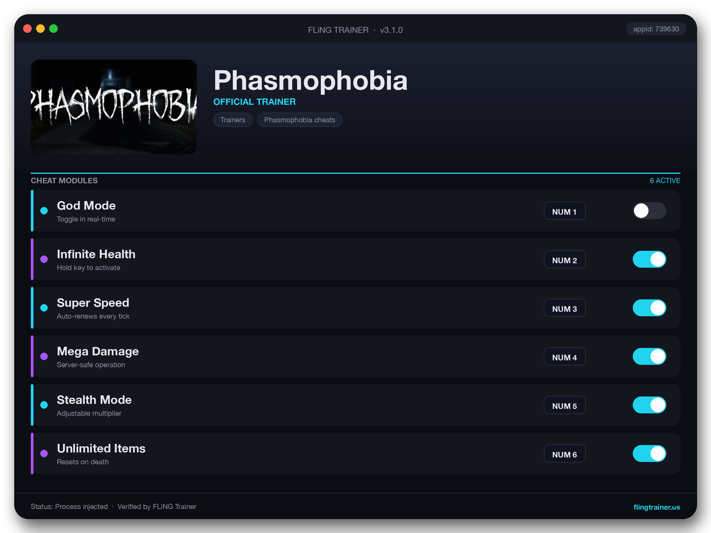 Phasmophobia Trainer interface
