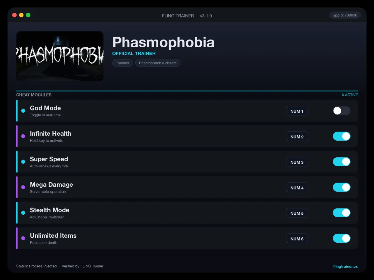 Phasmophobia Trainer interface