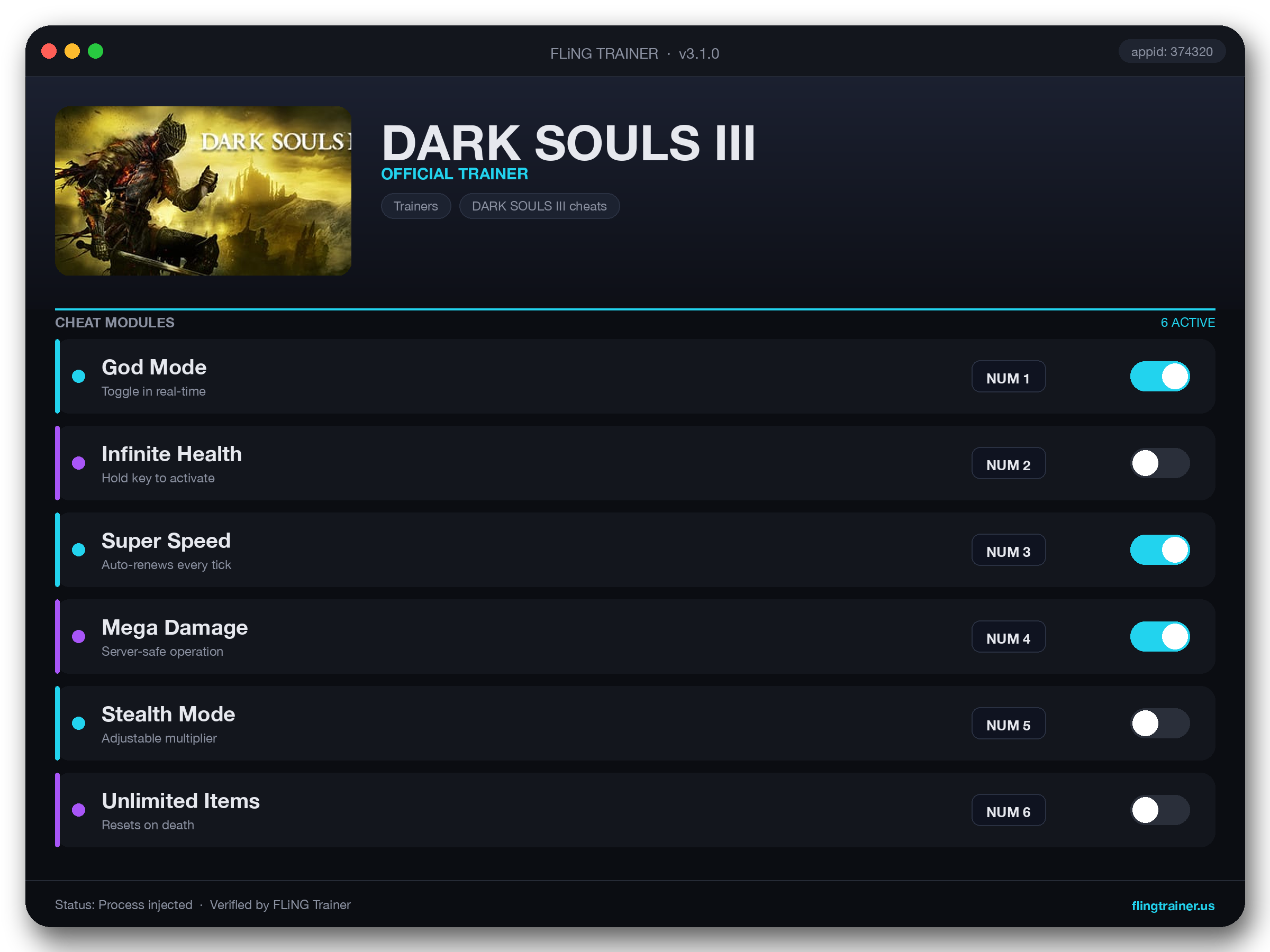 DARK SOULS III Trainer interface