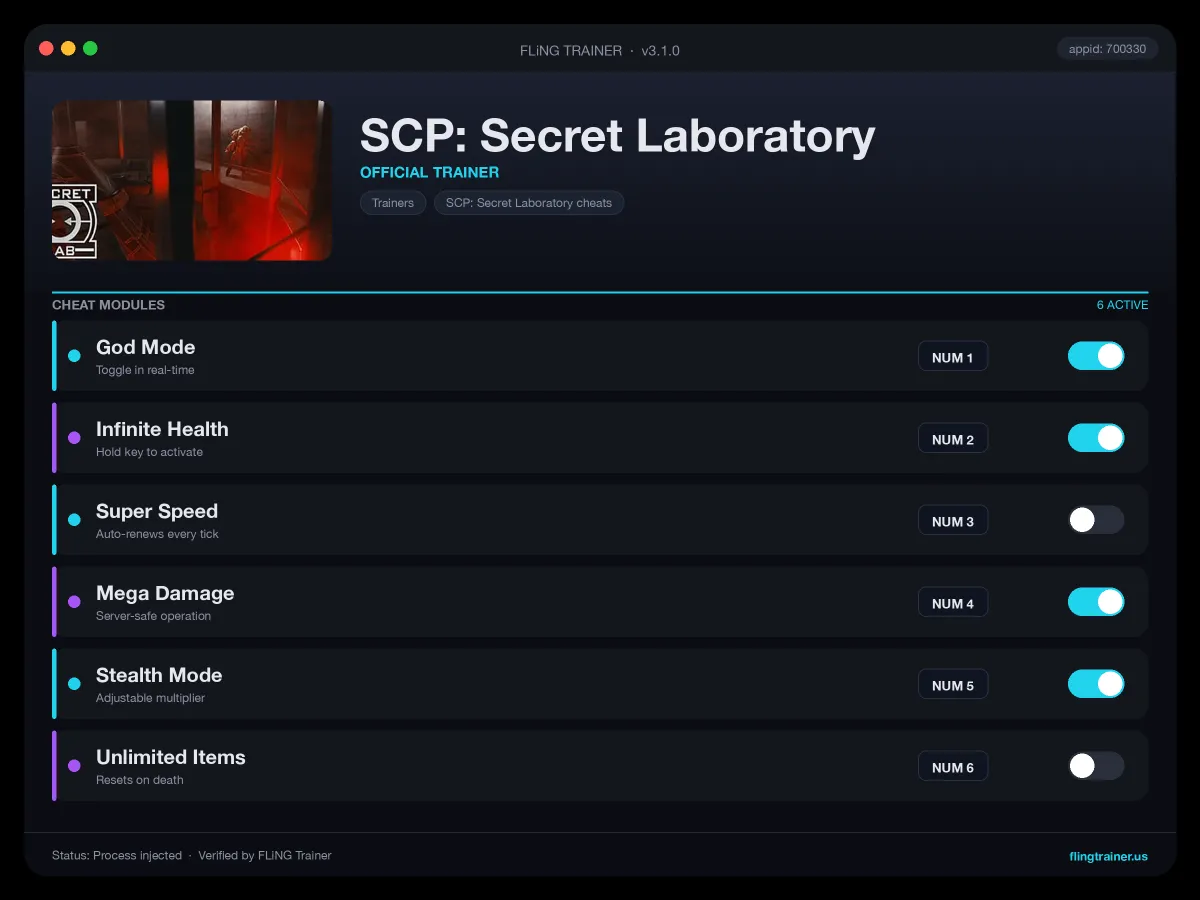 SCP: Secret Laboratory Trainer interface
