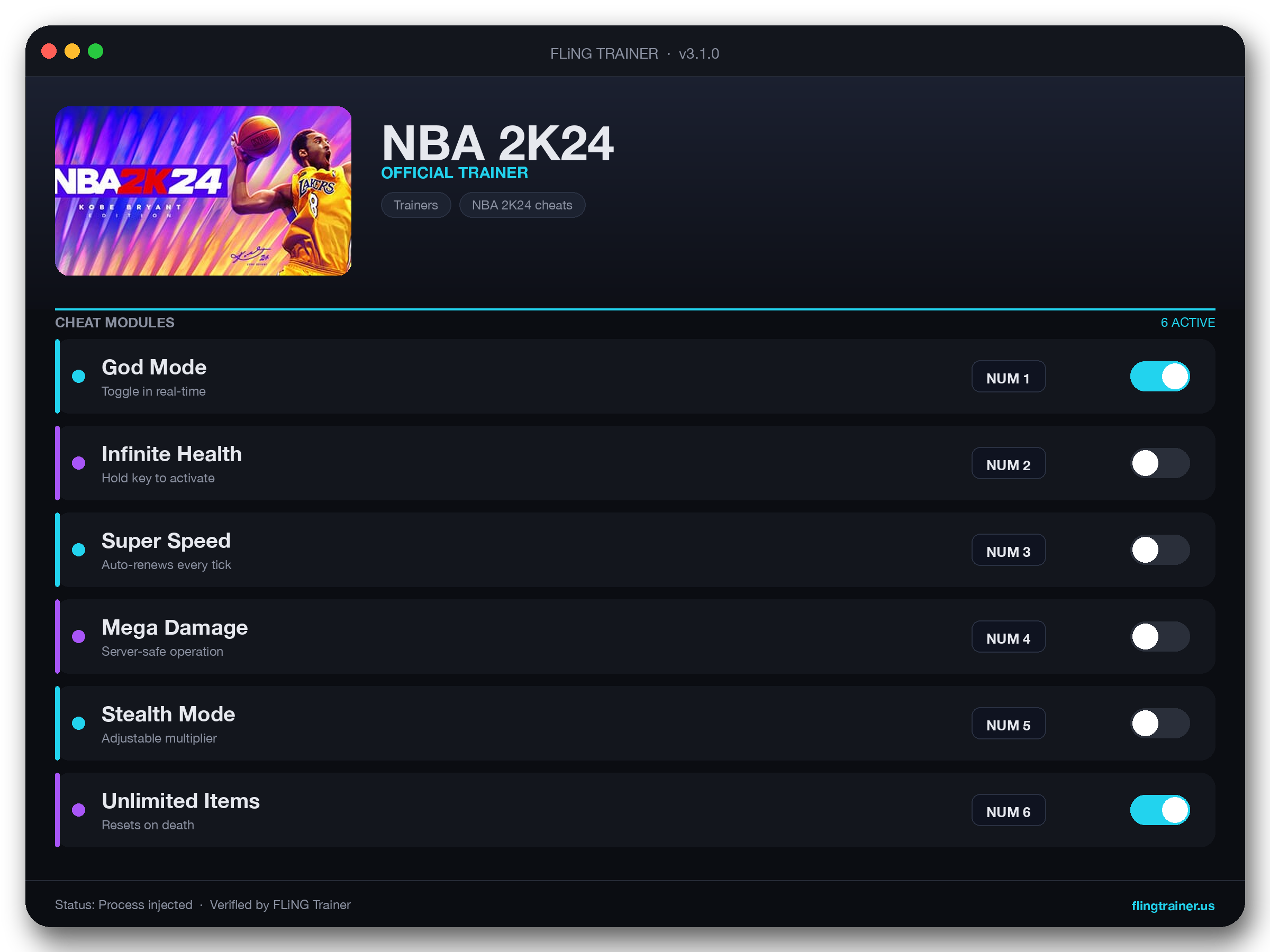 NBA 2K24 Trainer interface