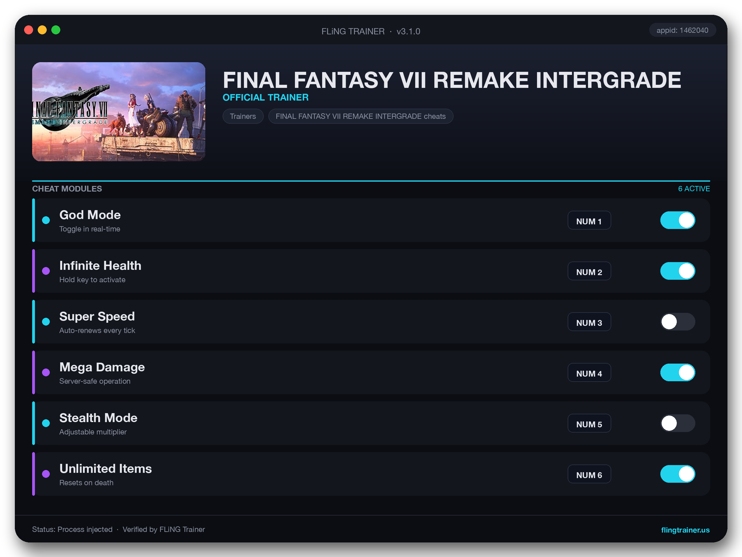 FINAL FANTASY VII REMAKE INTERGRADE Trainer interface