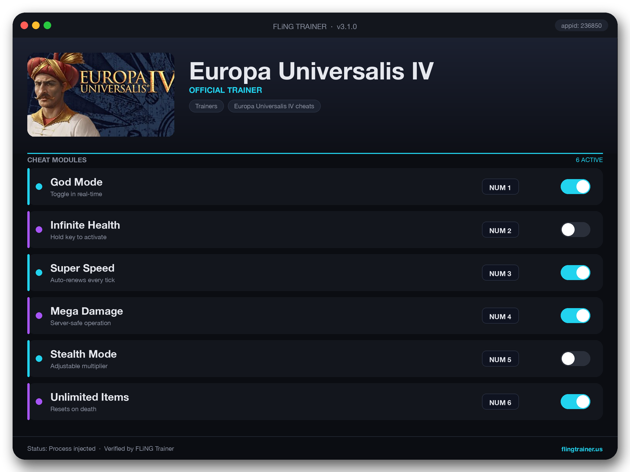 Europa Universalis IV Trainer interface