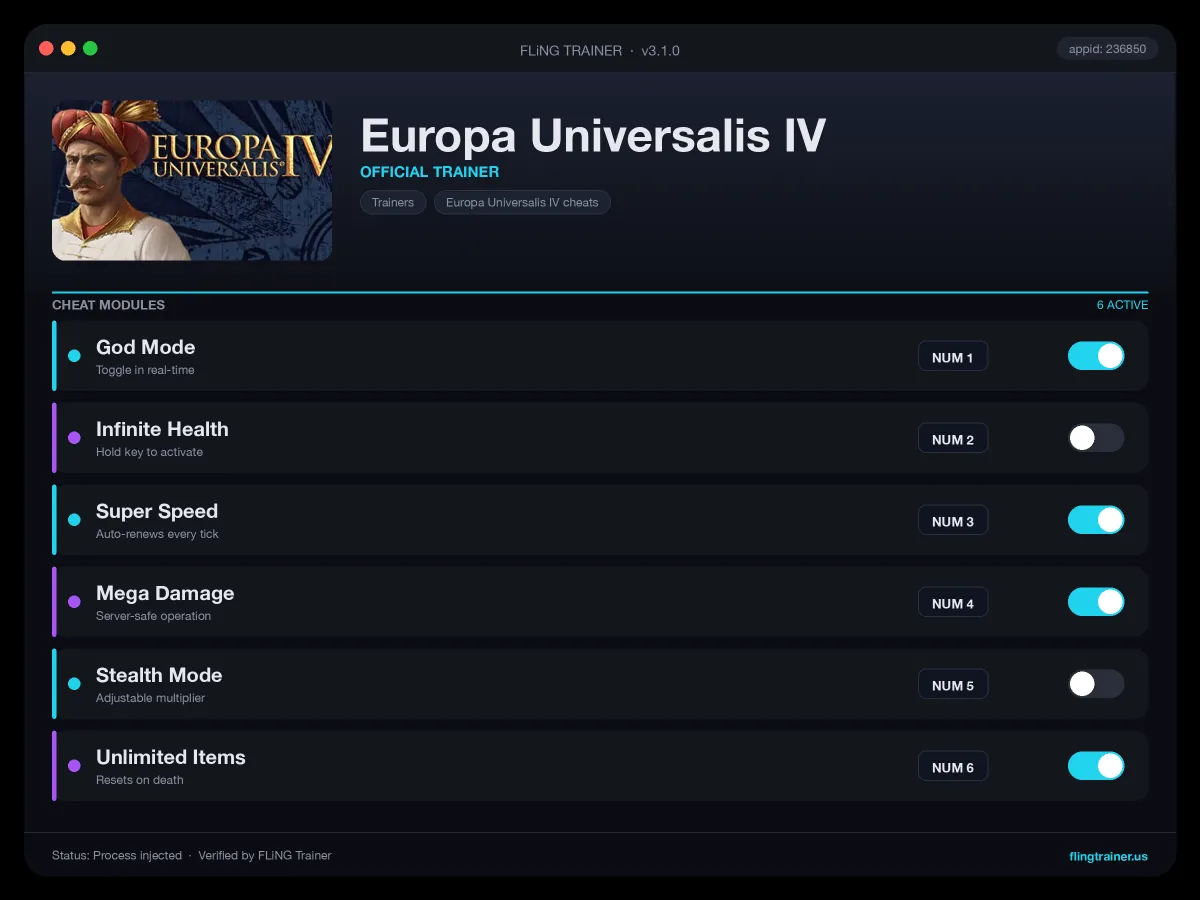 Europa Universalis IV Trainer interface